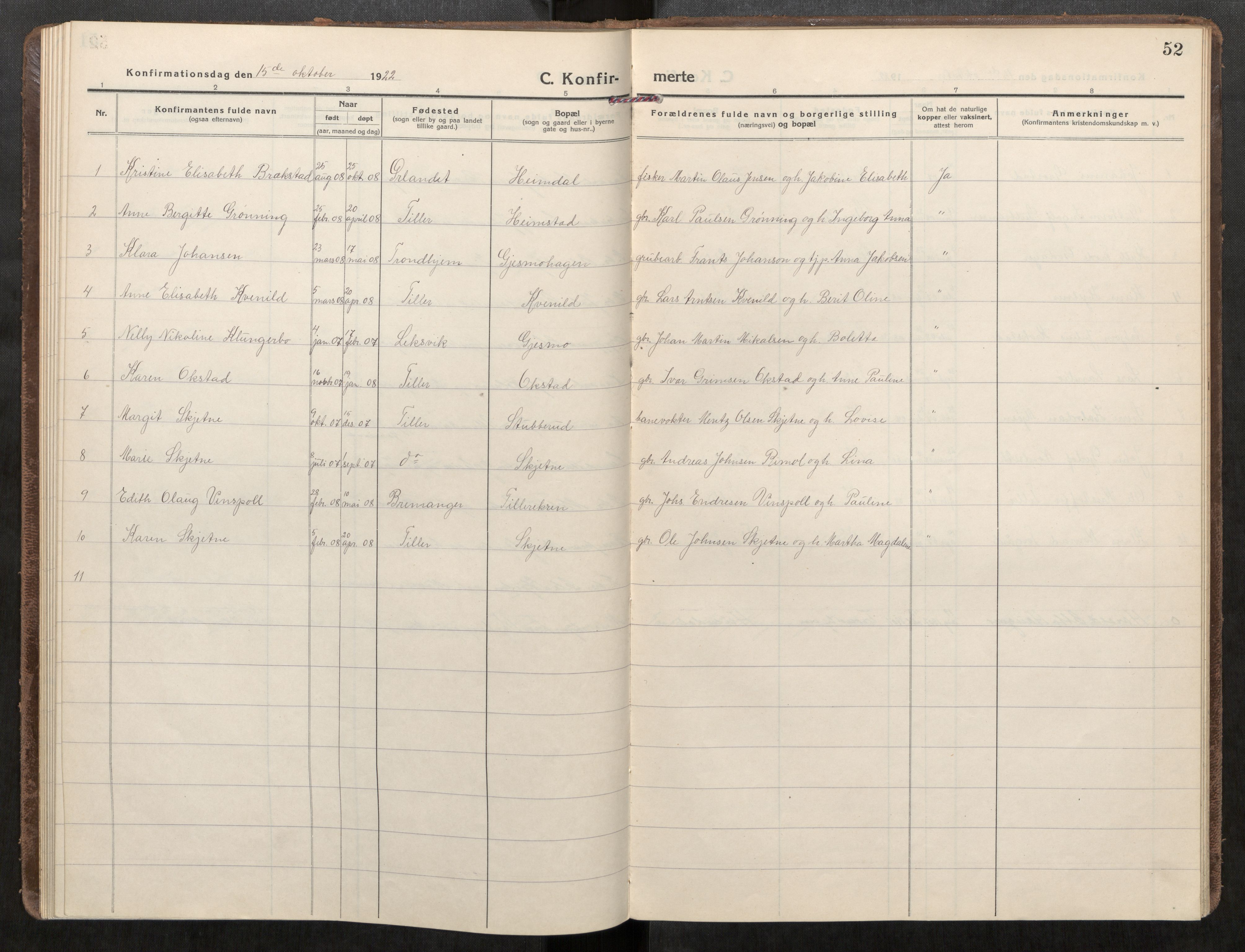 Klæbu sokneprestkontor, AV/SAT-A-1112: Ministerialbok nr. 3, 1917-1924, s. 52