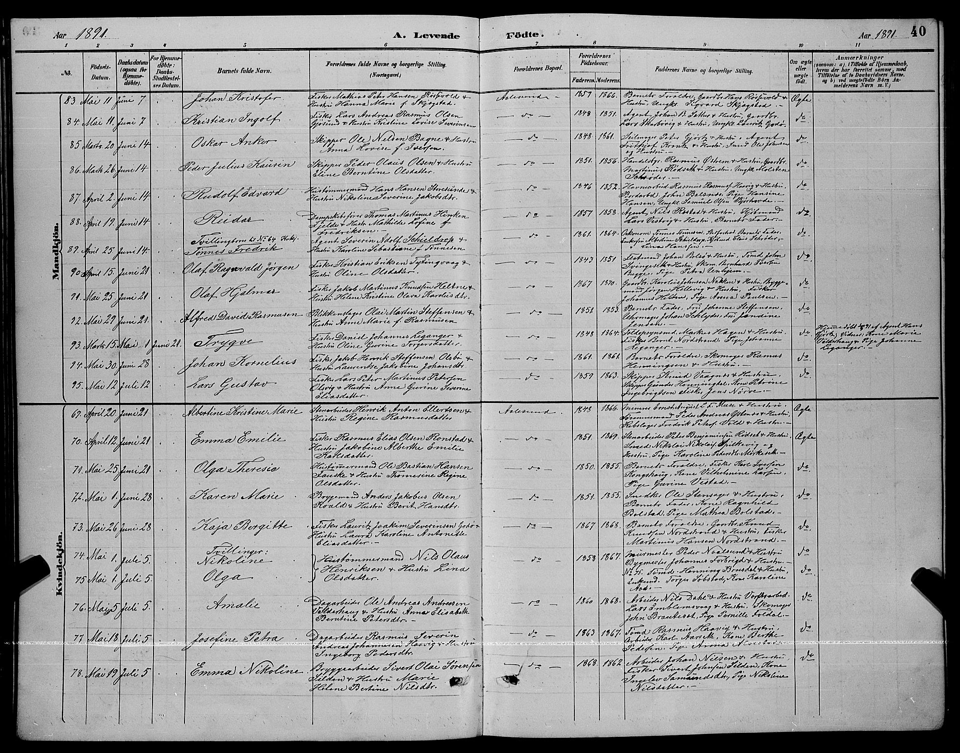 Ministerialprotokoller, klokkerbøker og fødselsregistre - Møre og Romsdal, AV/SAT-A-1454/529/L0467: Klokkerbok nr. 529C04, 1889-1897, s. 40