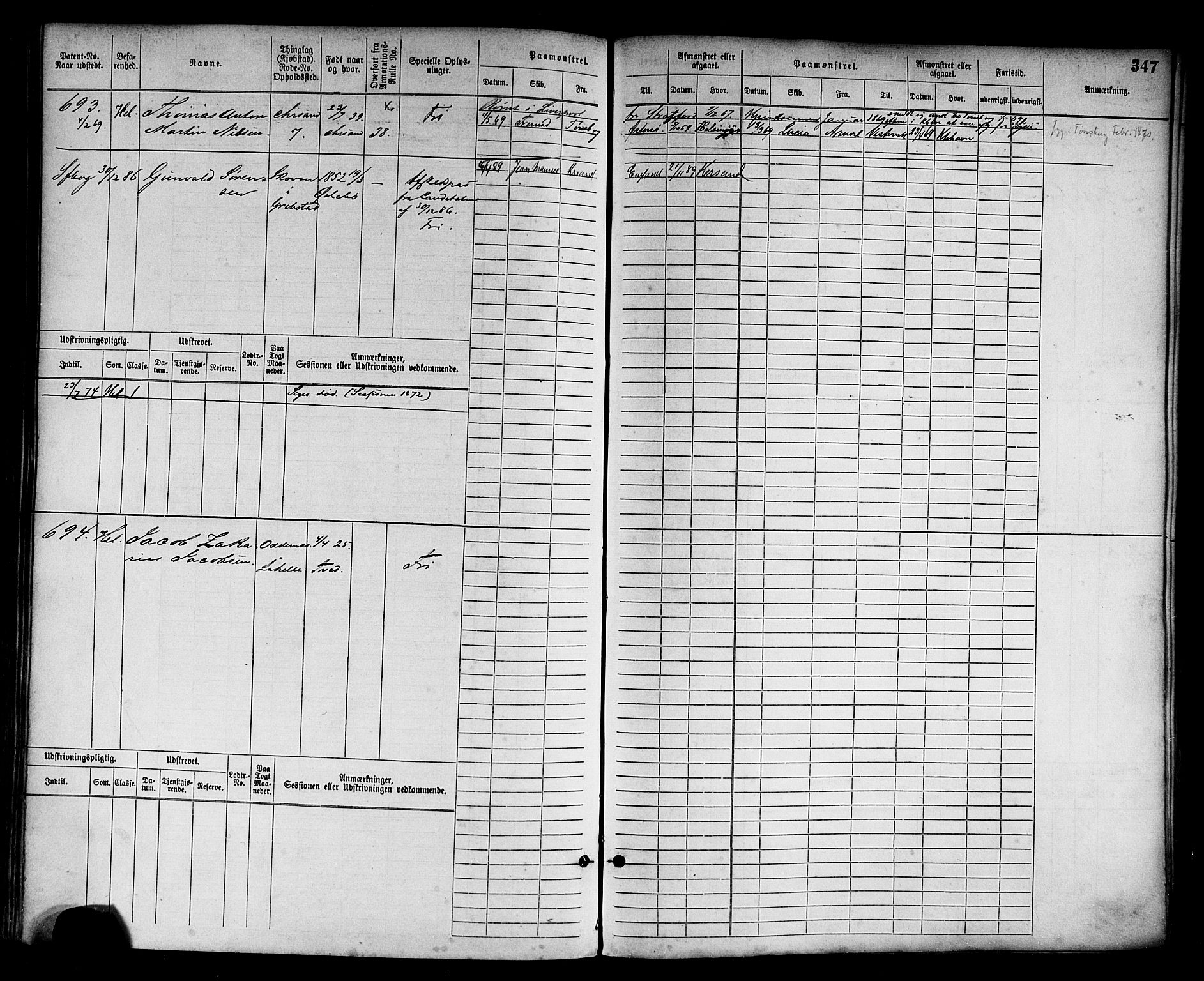 Kristiansand mønstringskrets, AV/SAK-2031-0015/F/Fb/L0003: Hovedrulle nr 1-762, I-10, 1860-1911, s. 363