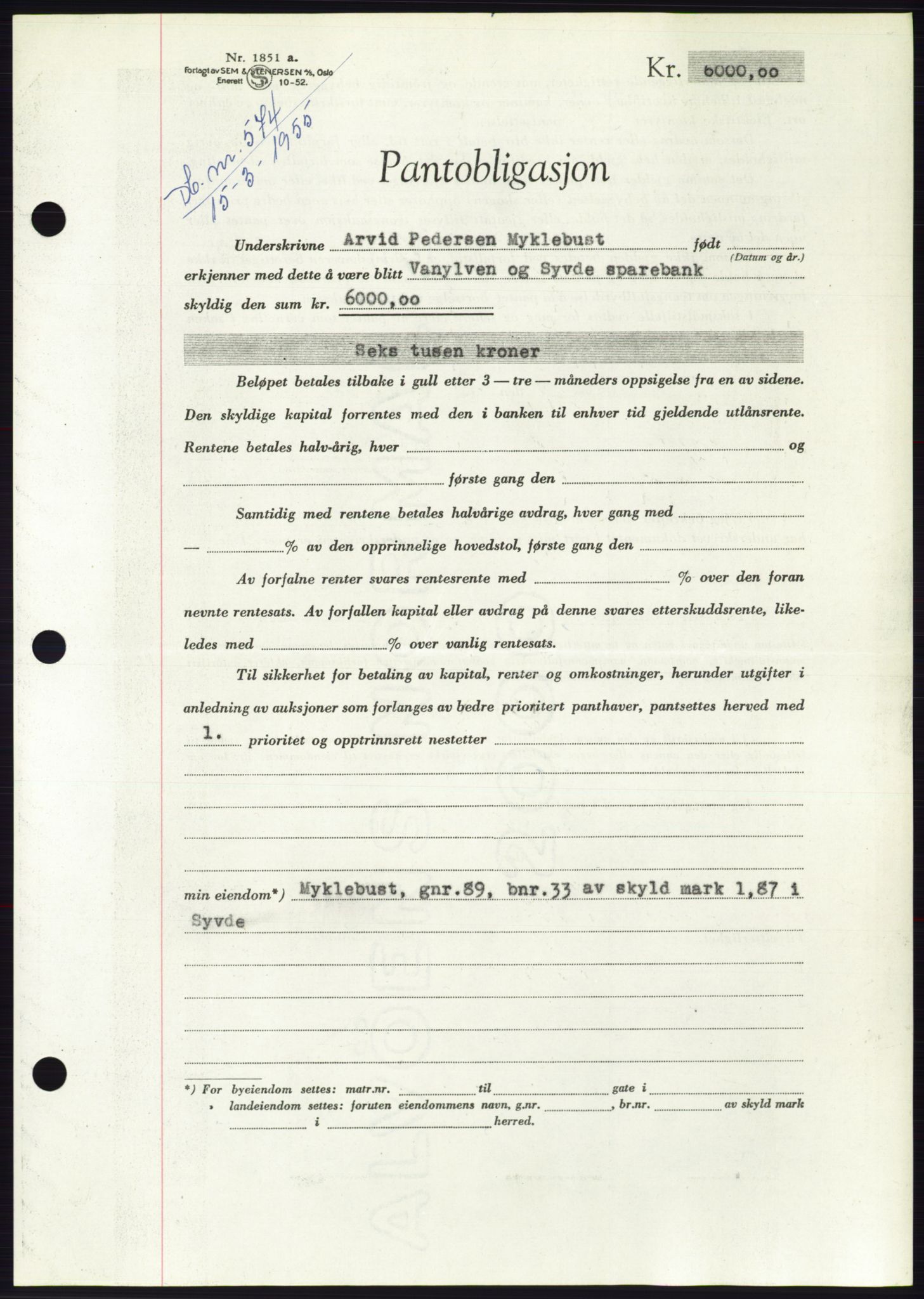 Søre Sunnmøre sorenskriveri, AV/SAT-A-4122/1/2/2C/L0126: Pantebok nr. 14B, 1954-1955, Dagboknr: 574/1955