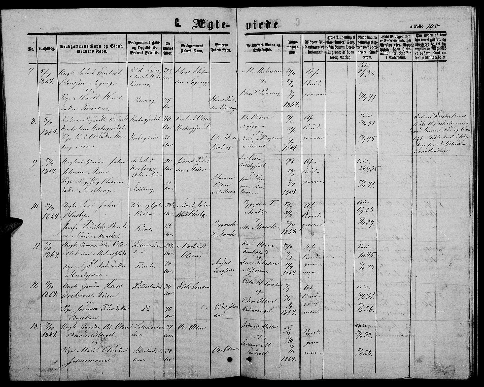 Alvdal prestekontor, AV/SAH-PREST-060/H/Ha/Hab/L0002: Klokkerbok nr. 2, 1863-1878, s. 145