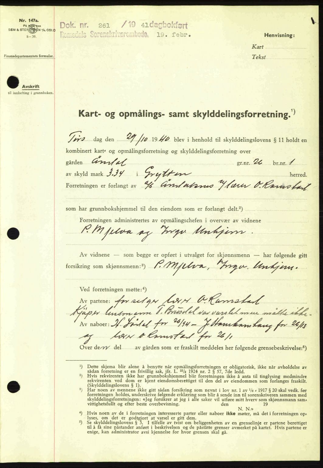 Romsdal sorenskriveri, SAT/A-4149/1/2/2C: Pantebok nr. A9, 1940-1941, Dagboknr: 261/1941