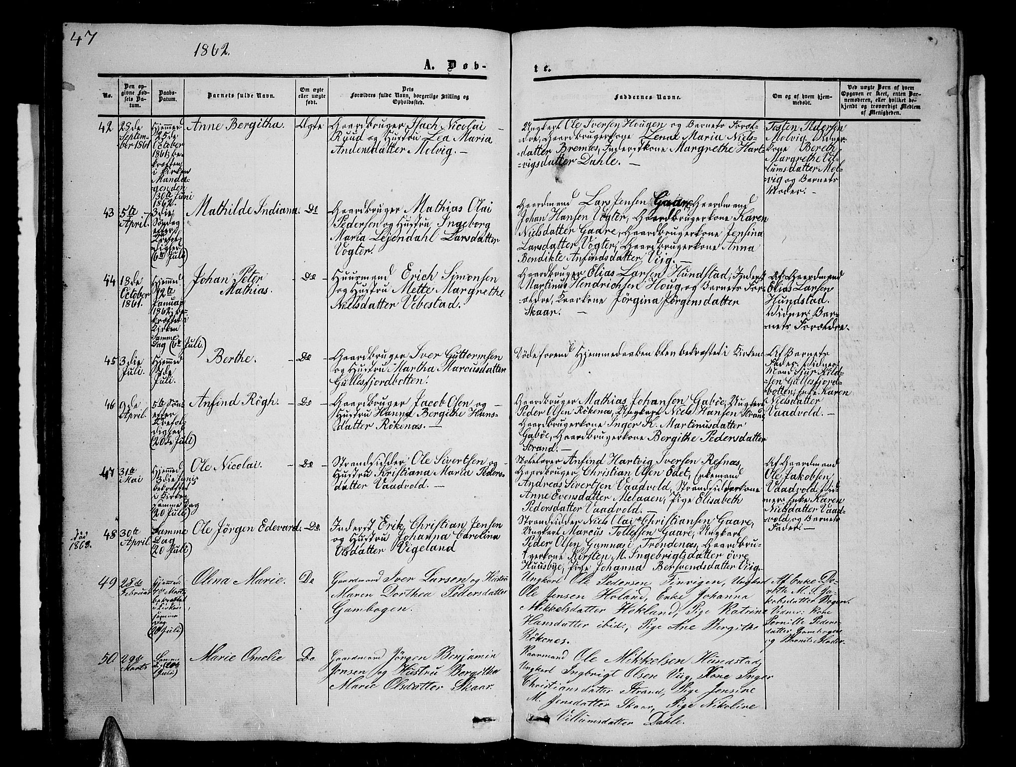 Kvæfjord sokneprestkontor, AV/SATØ-S-1323/G/Ga/Gab/L0003klokker: Klokkerbok nr. 3, 1856-1870, s. 47