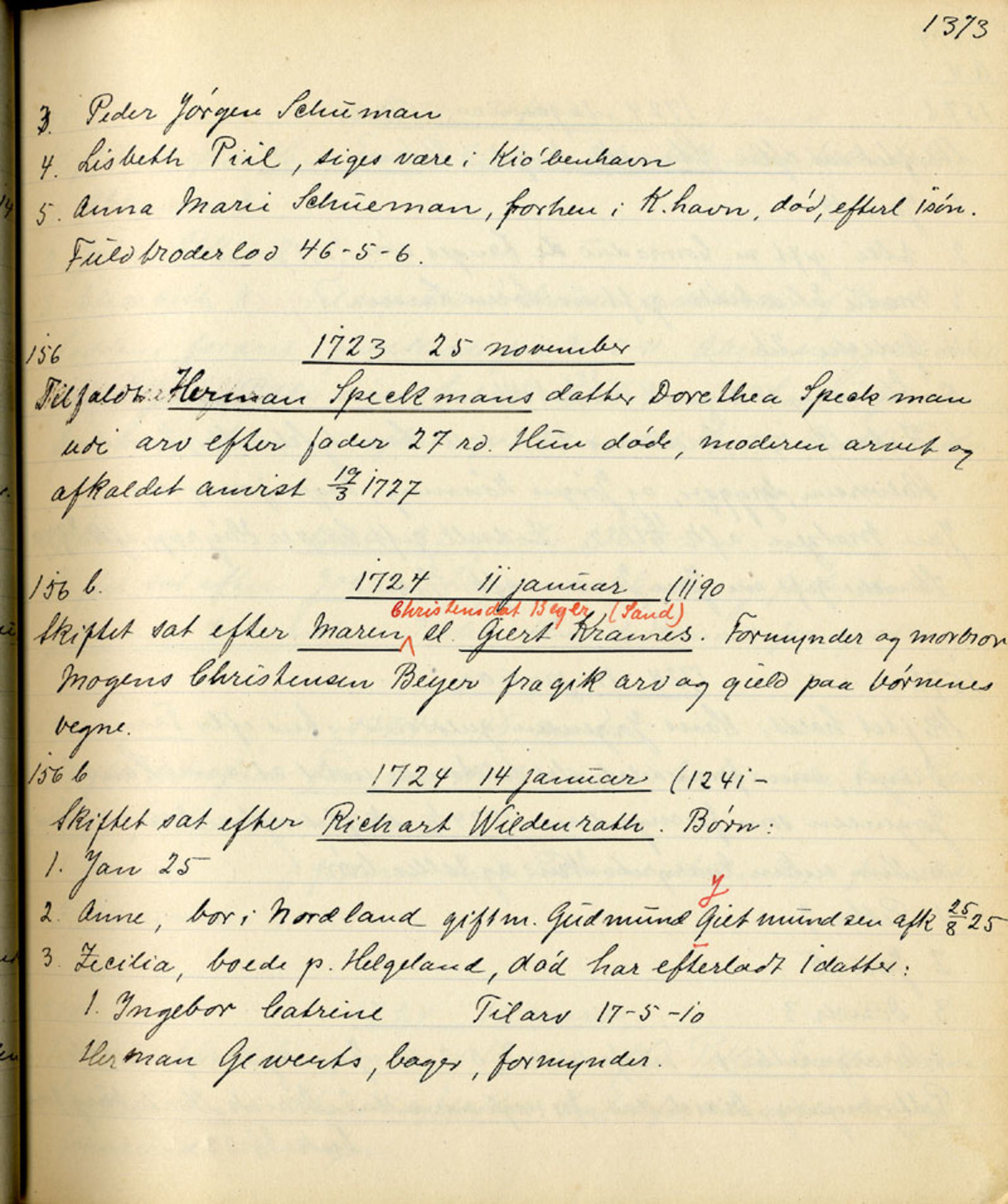 Sollied, Olaf og Thora - samlinger, SAB/SAB/DA-0401/01/L0011/0001: Skifte: Utdrag av registreringsprotokoll / 96 Skifte: utdrag av registreringsprotokoll, 1675-1738, s. 1373