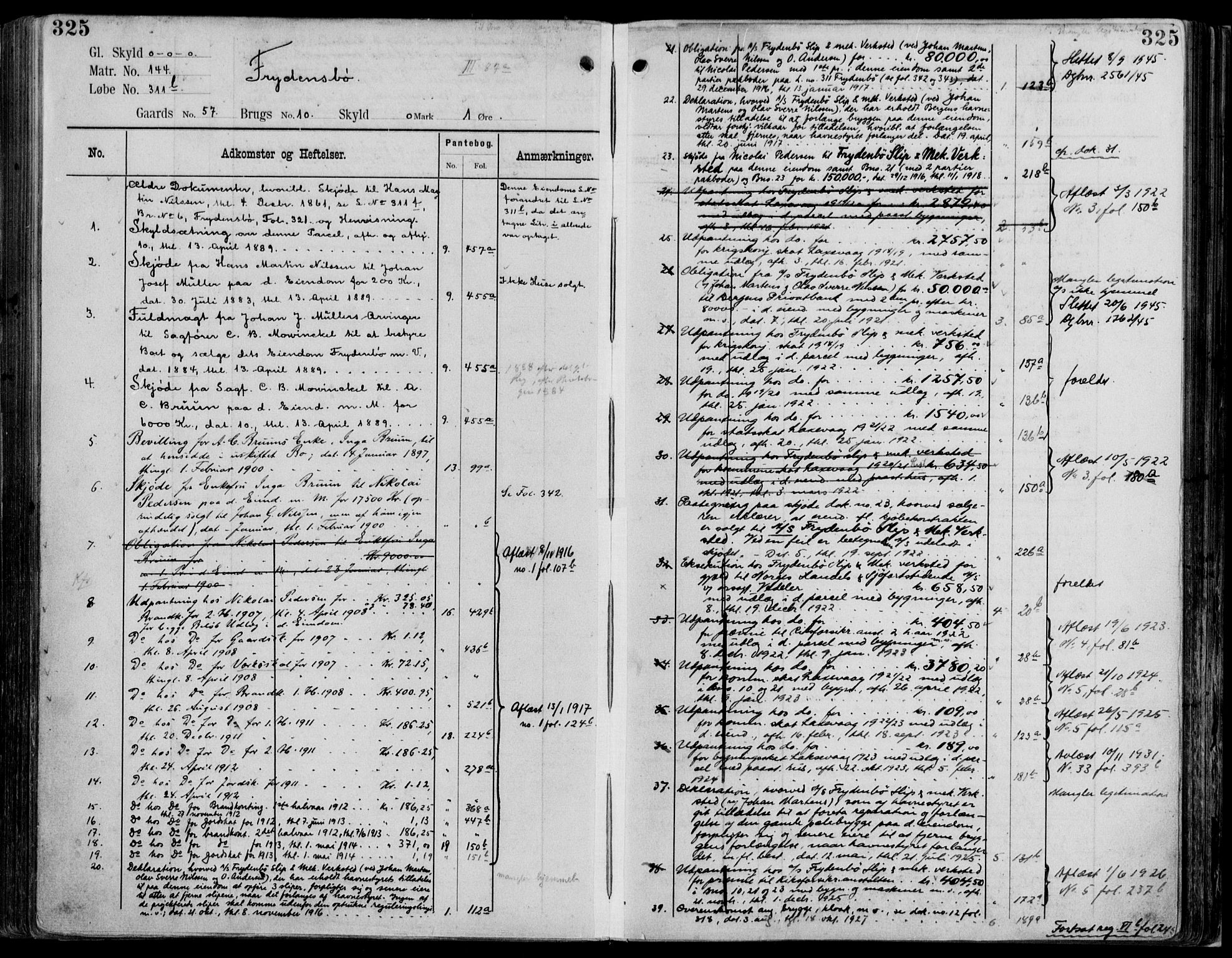 Midhordland sorenskriveri, AV/SAB-A-3001/1/G/Ga/Gab/L0114: Panteregister nr. II.A.b.114, s. 325