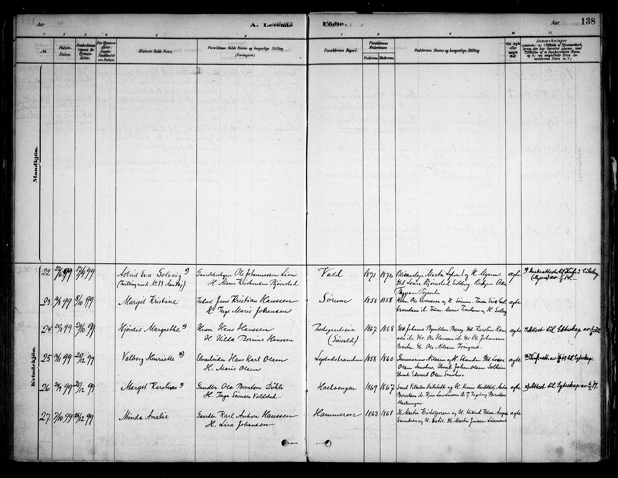 Sørum prestekontor Kirkebøker, AV/SAO-A-10303/F/Fa/L0007: Ministerialbok nr. I 7, 1878-1914, s. 138