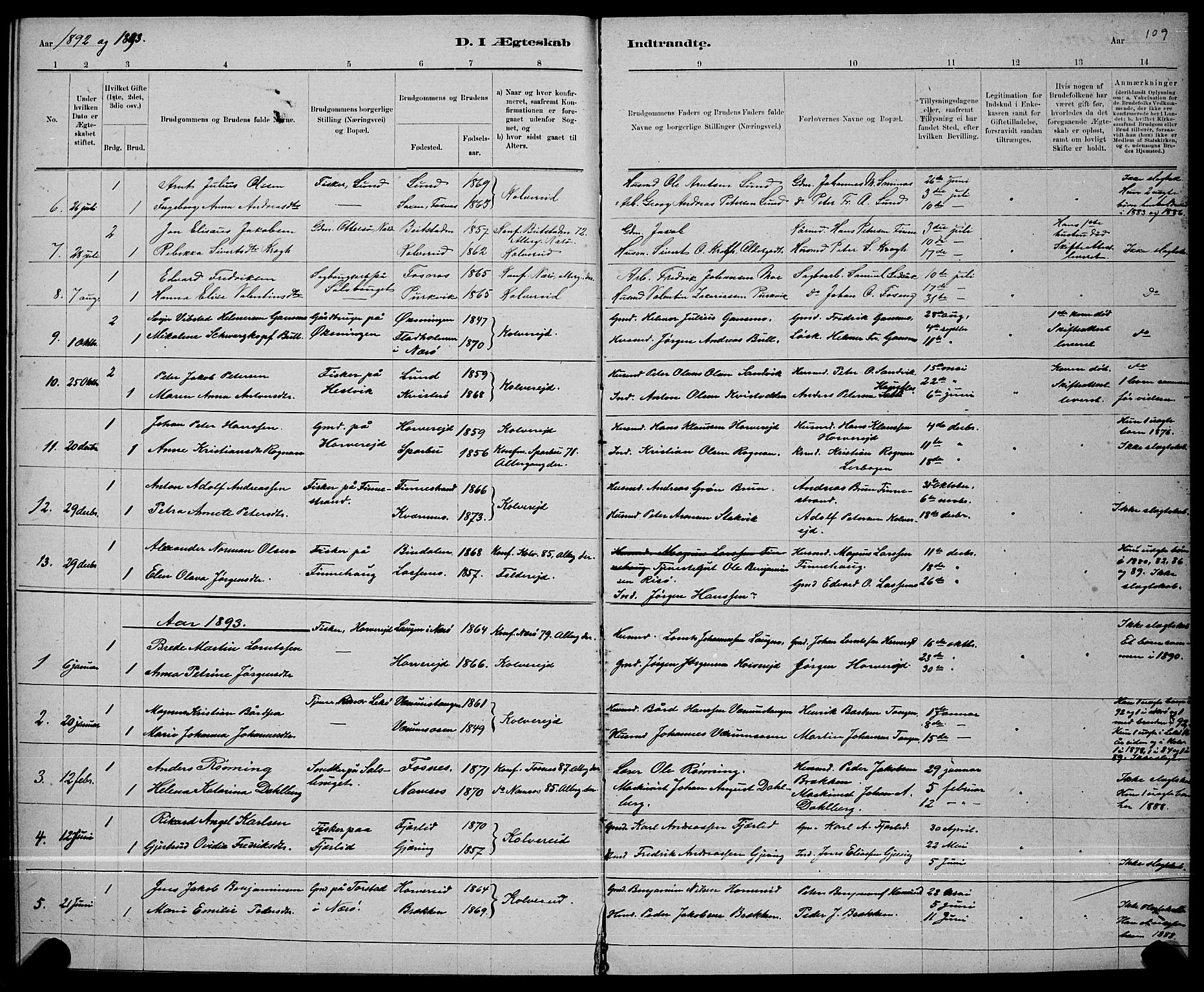 Ministerialprotokoller, klokkerbøker og fødselsregistre - Nord-Trøndelag, AV/SAT-A-1458/780/L0651: Klokkerbok nr. 780C03, 1884-1898, s. 109