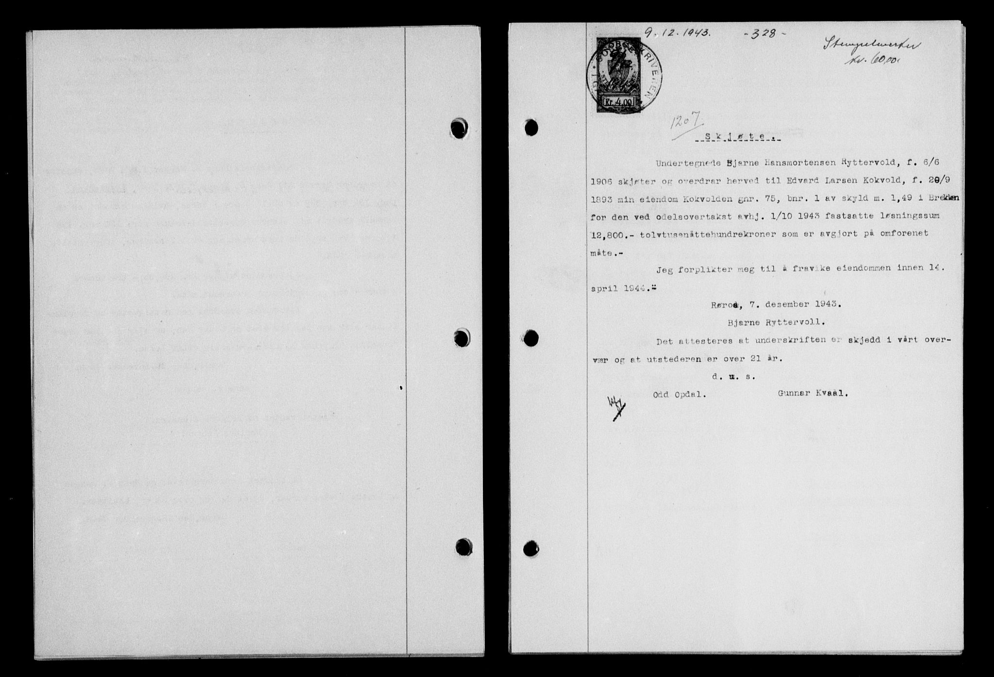 Gauldal sorenskriveri, SAT/A-0014/1/2/2C/L0057: Pantebok nr. 62, 1943-1944, Dagboknr: 1207/1943