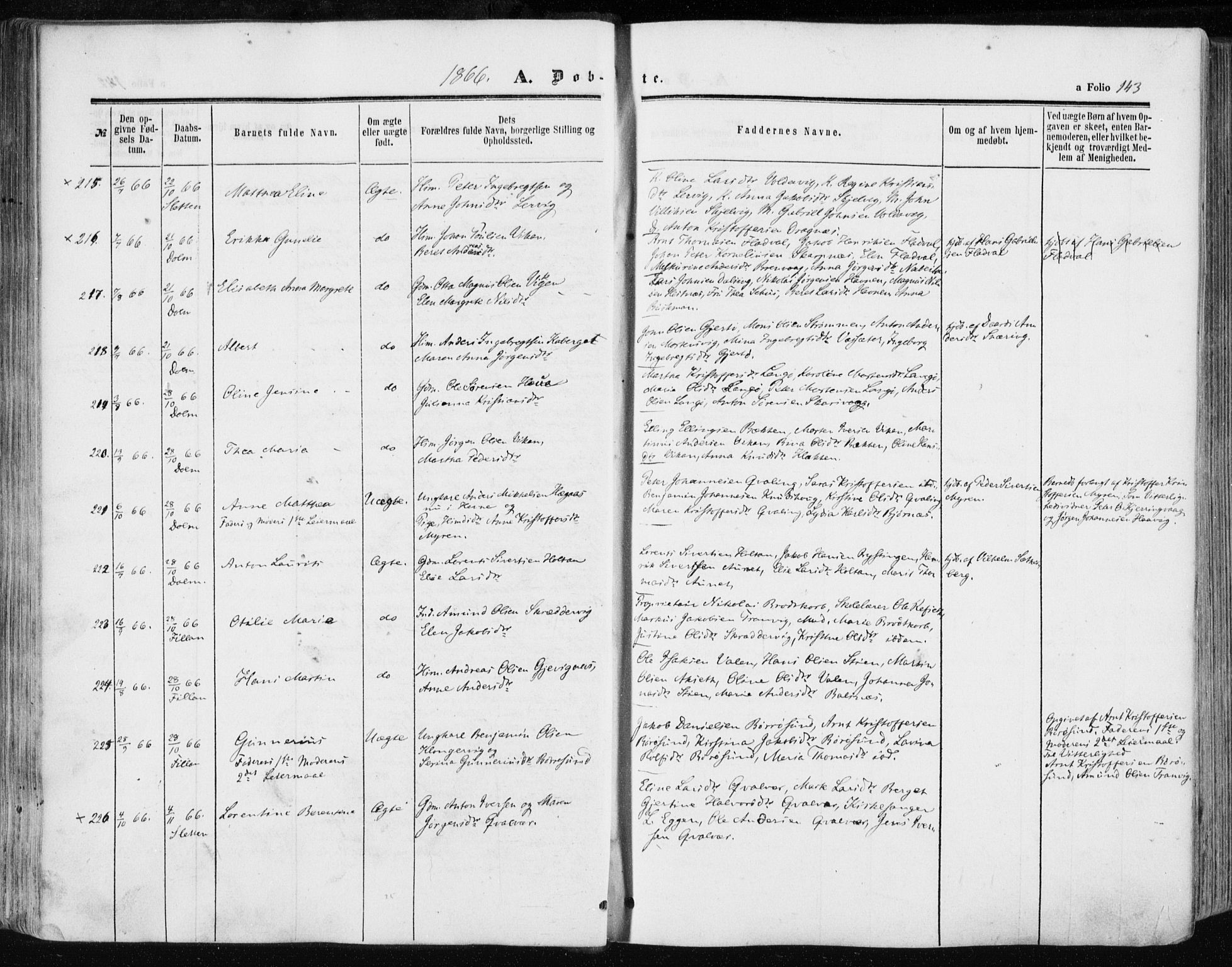 Ministerialprotokoller, klokkerbøker og fødselsregistre - Sør-Trøndelag, SAT/A-1456/634/L0531: Ministerialbok nr. 634A07, 1861-1870, s. 143