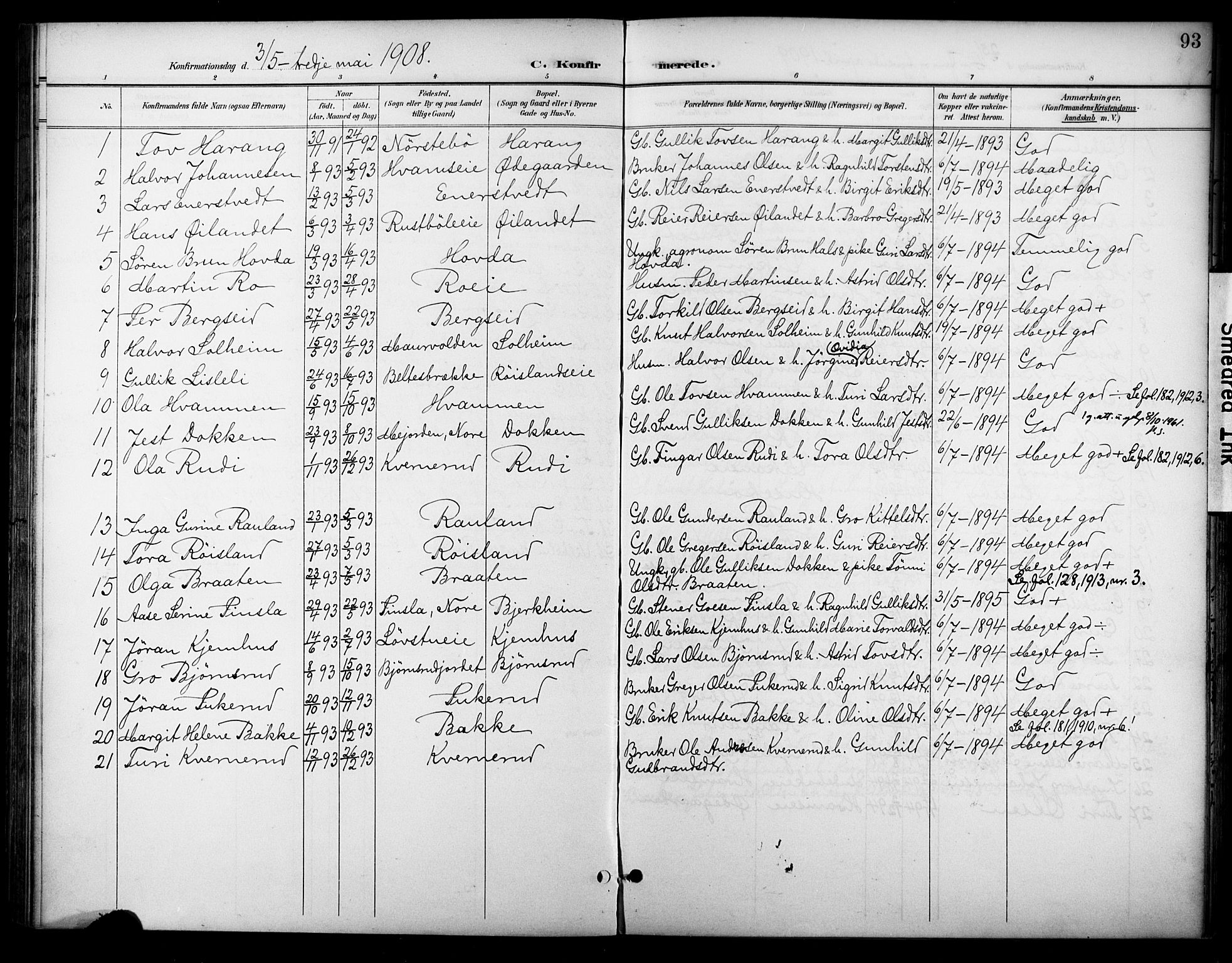 Nore kirkebøker, AV/SAKO-A-238/F/Fc/L0005: Ministerialbok nr. III 5, 1898-1922, s. 93