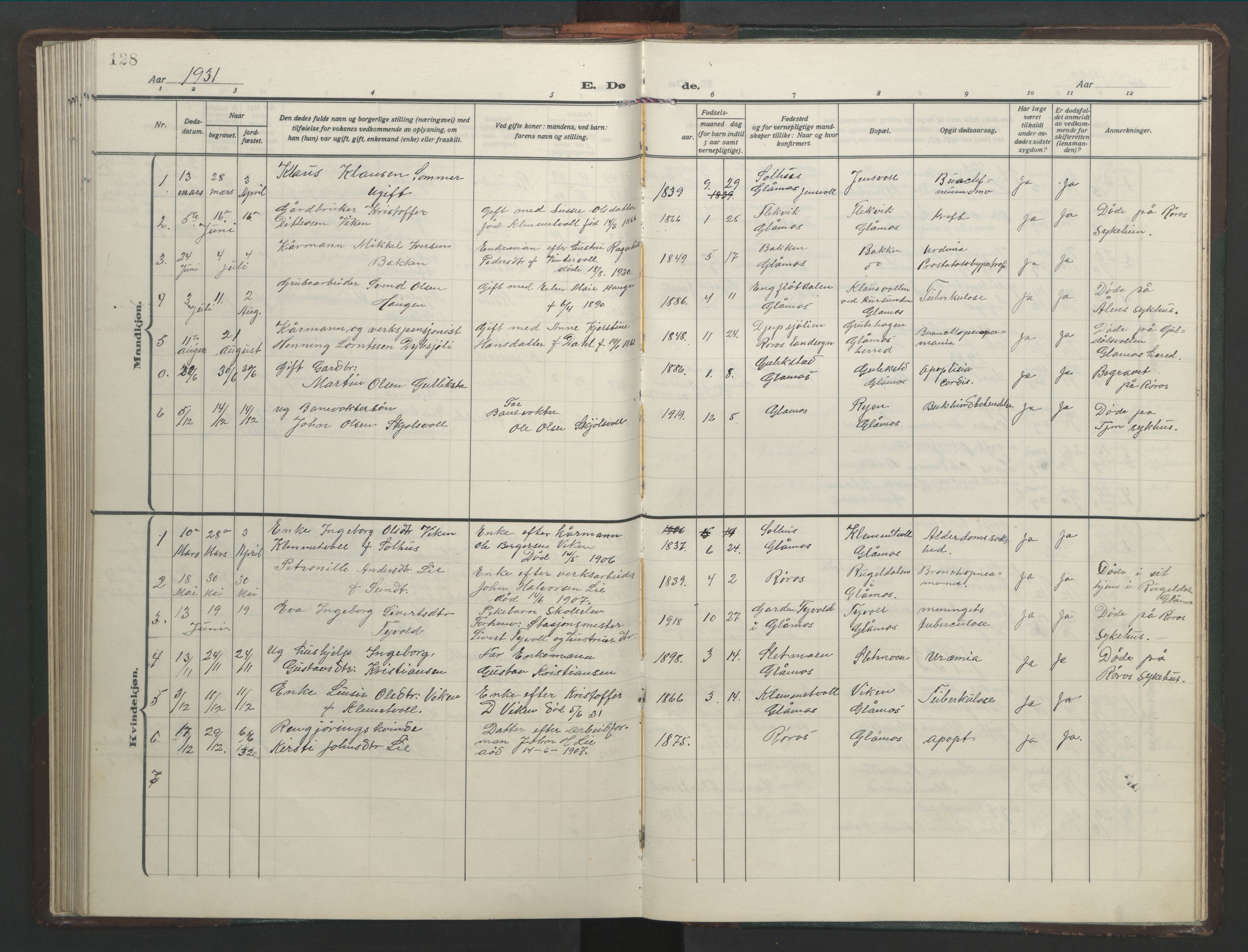 Ministerialprotokoller, klokkerbøker og fødselsregistre - Sør-Trøndelag, AV/SAT-A-1456/682/L0947: Klokkerbok nr. 682C01, 1926-1968, s. 128
