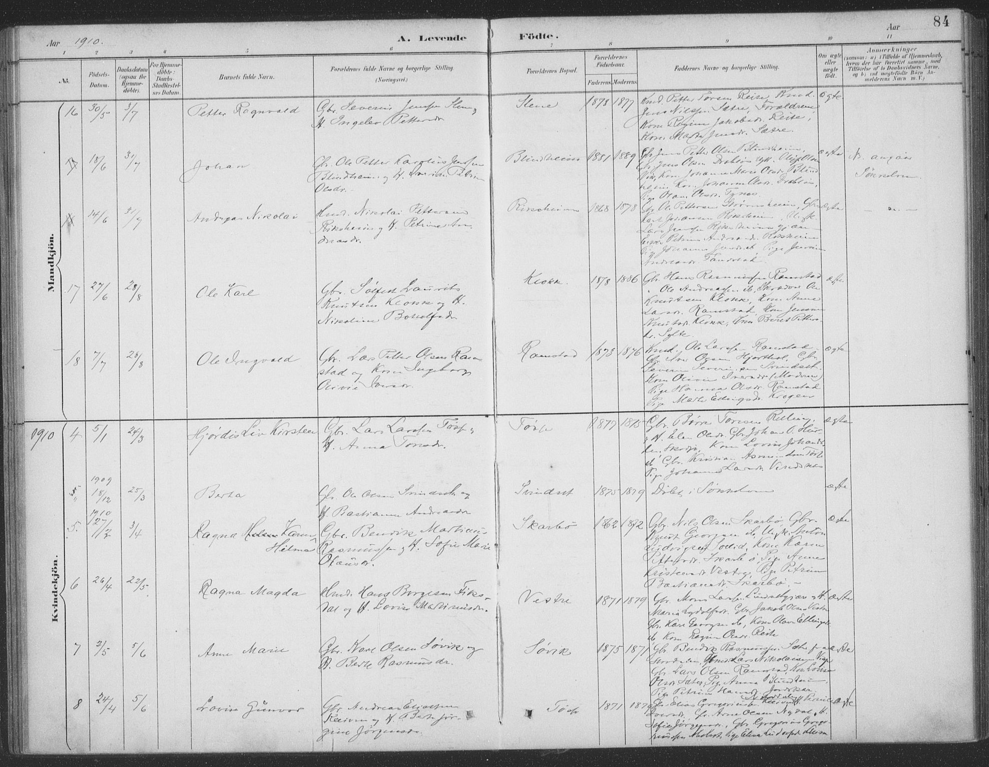 Ministerialprotokoller, klokkerbøker og fødselsregistre - Møre og Romsdal, AV/SAT-A-1454/522/L0316: Ministerialbok nr. 522A11, 1890-1911, s. 84