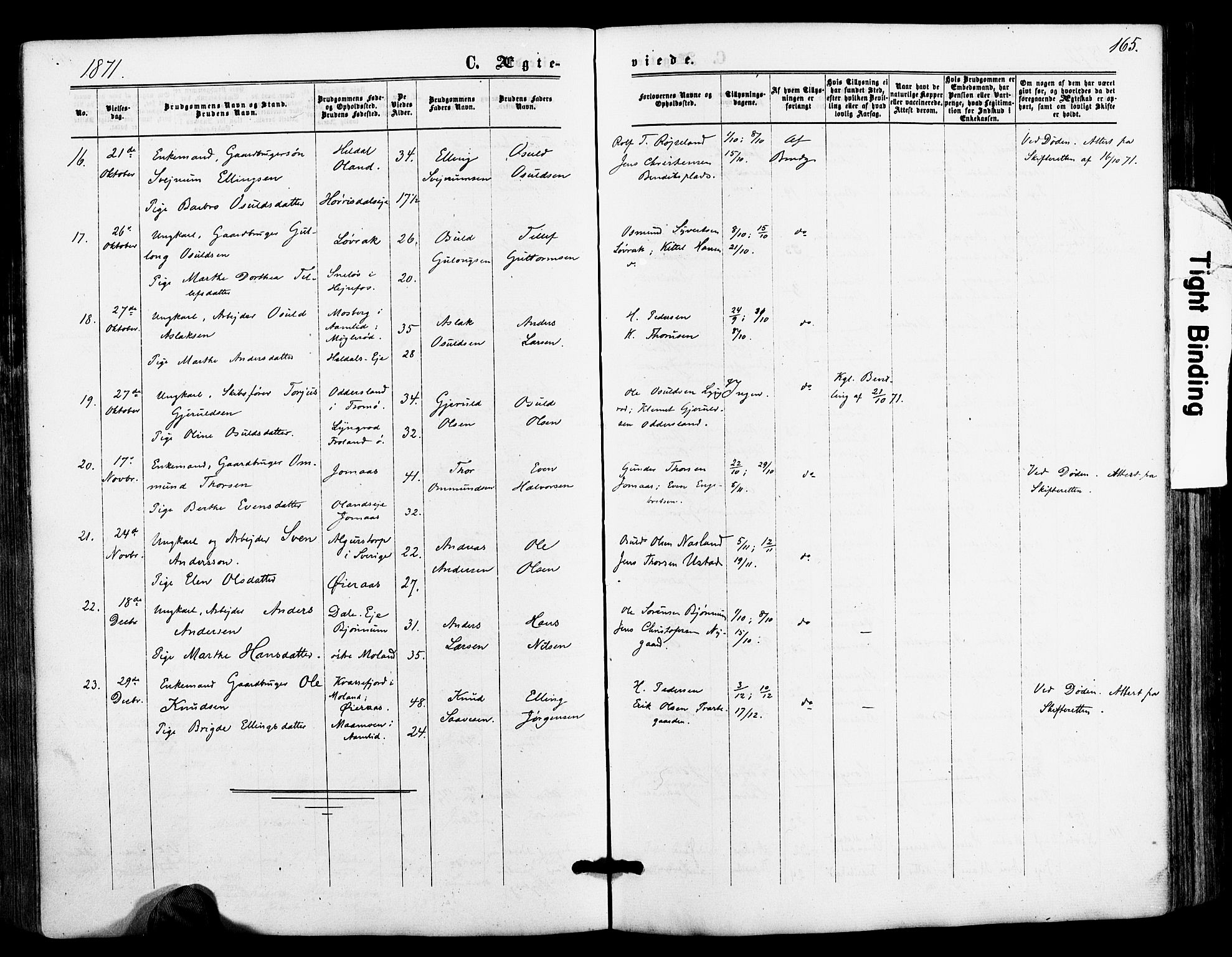 Froland sokneprestkontor, AV/SAK-1111-0013/F/Fa/L0003: Ministerialbok nr. A 3, 1864-1881, s. 165