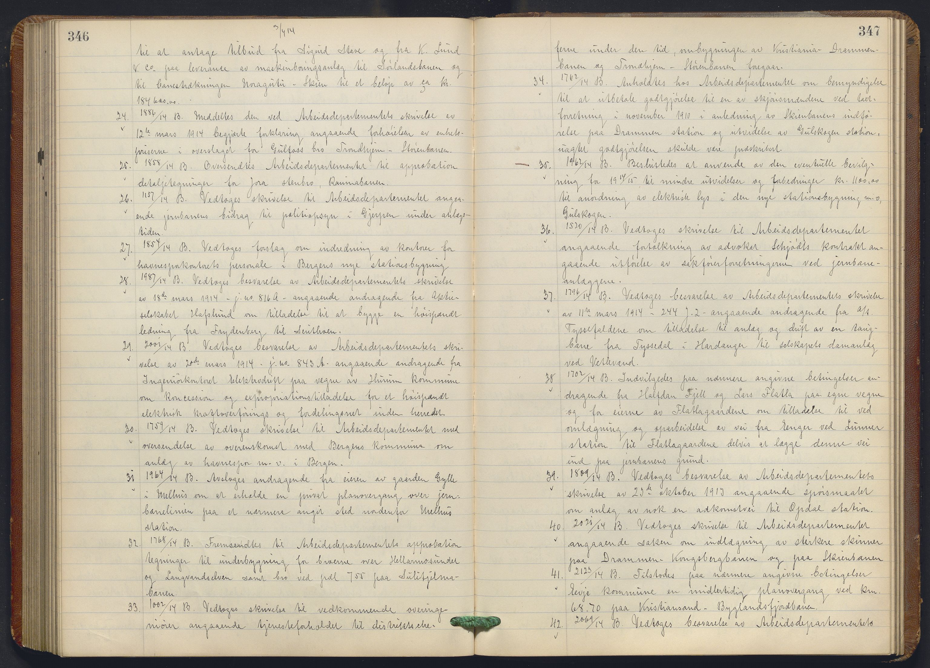 Norges statsbaner, Administrasjons- økonomi- og personalavdelingen, AV/RA-S-3412/A/Aa/L0013: Forhandlingsprotokoll, 1913-1914, s. 346-347