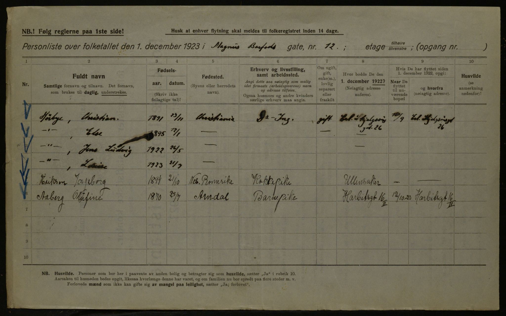 OBA, Kommunal folketelling 1.12.1923 for Kristiania, 1923, s. 65666