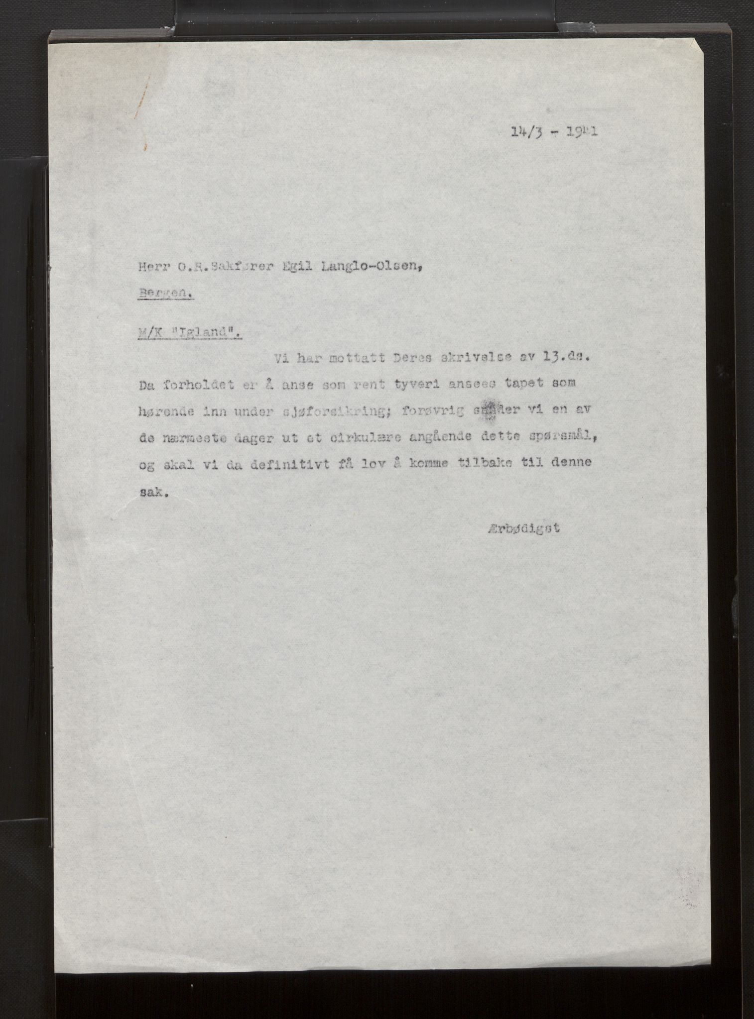 Fiskeridirektoratet - 1 Adm. ledelse - 13 Båtkontoret, AV/SAB-A-2003/La/L0058: Statens krigsforsikring for fiskeflåten, 1936-1971, s. 481