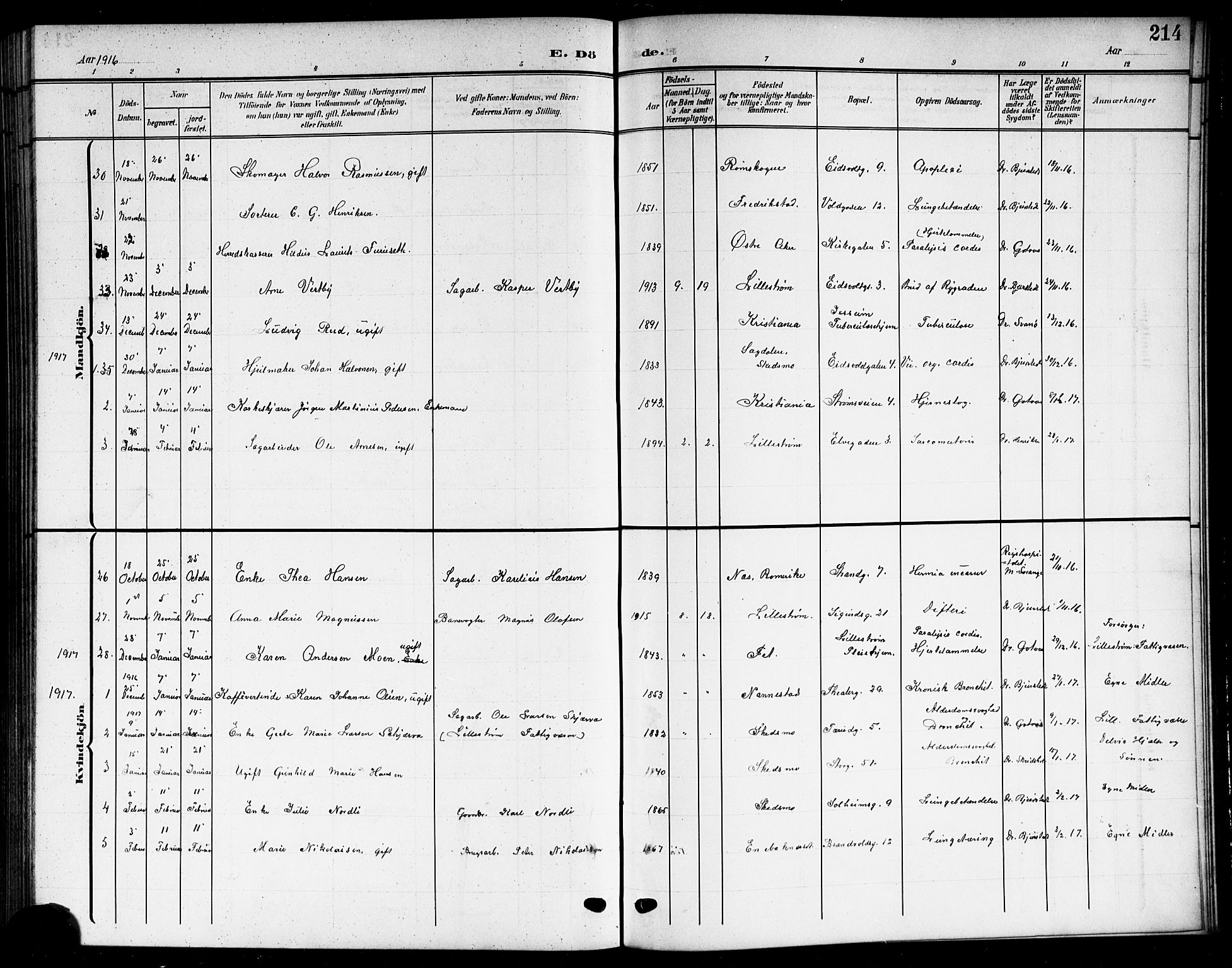 Skedsmo prestekontor Kirkebøker, SAO/A-10033a/G/Gc/L0001: Klokkerbok nr. III 1, 1908-1916, s. 214