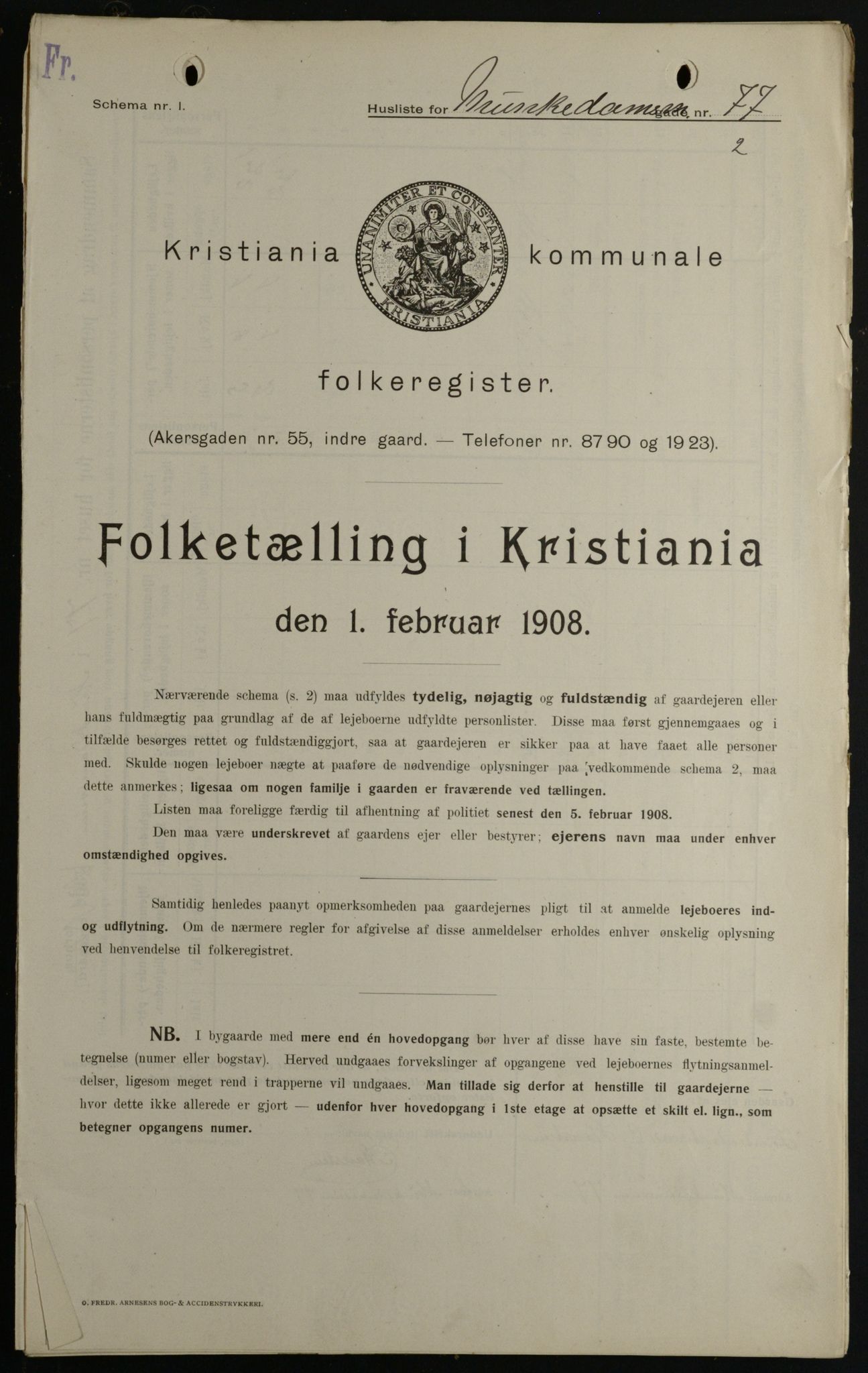OBA, Kommunal folketelling 1.2.1908 for Kristiania kjøpstad, 1908, s. 60683