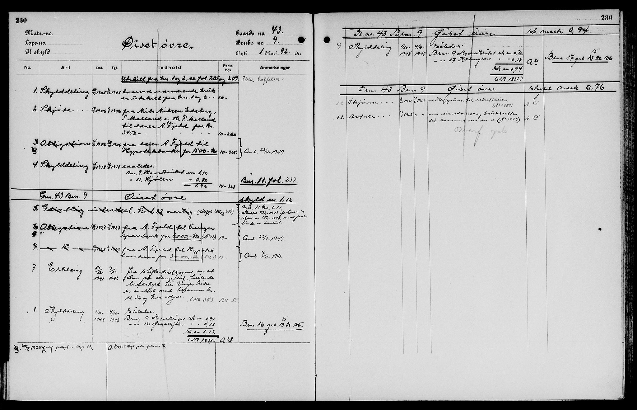 Vinger og Odal sorenskriveri, SAH/TING-022/H/Ha/Hac/Hacc/L0007: Panteregister nr. 3.7, 1923, s. 230