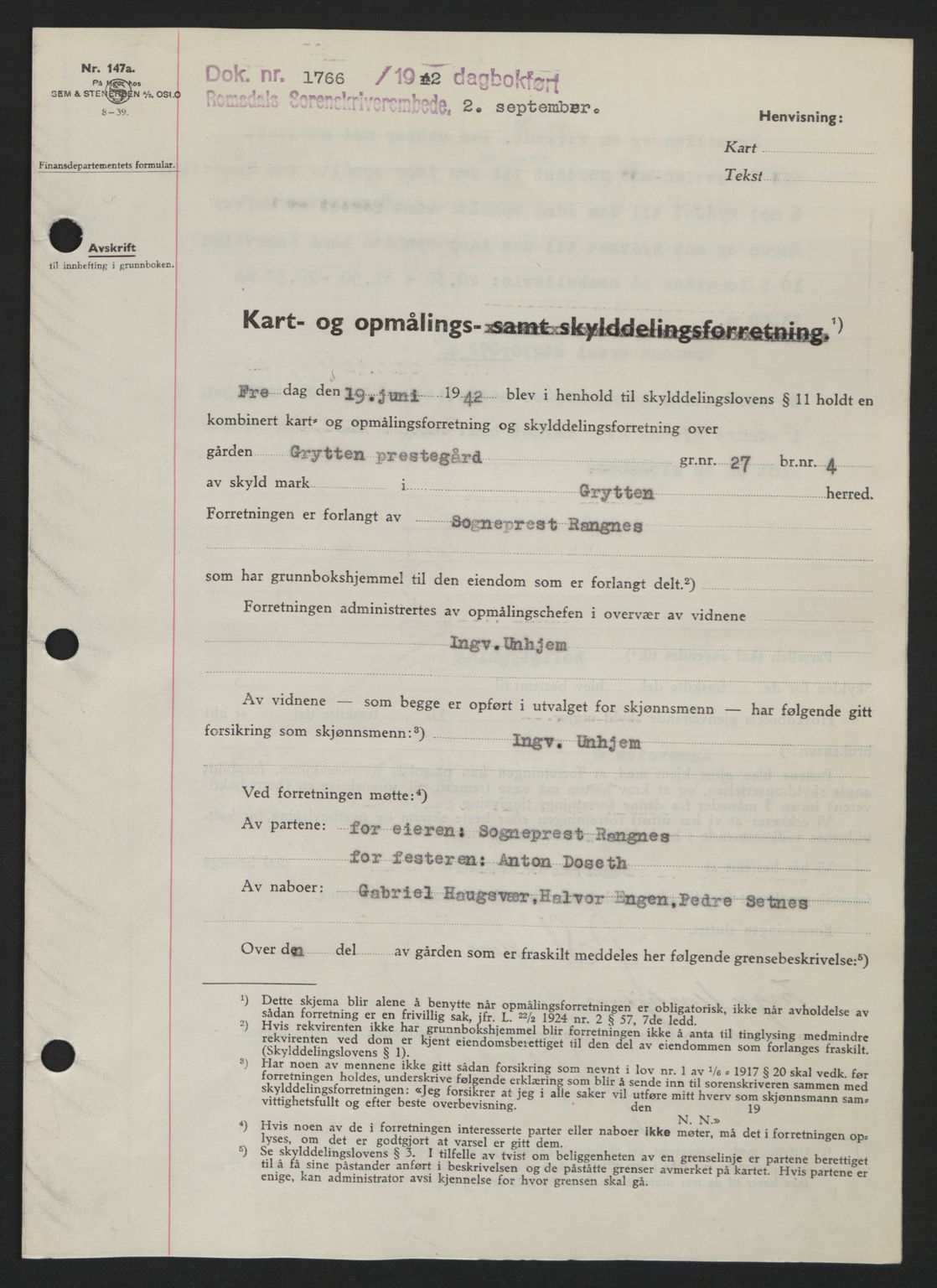 Romsdal sorenskriveri, SAT/A-4149/1/2/2C: Pantebok nr. A12, 1942-1942, Dagboknr: 1766/1942
