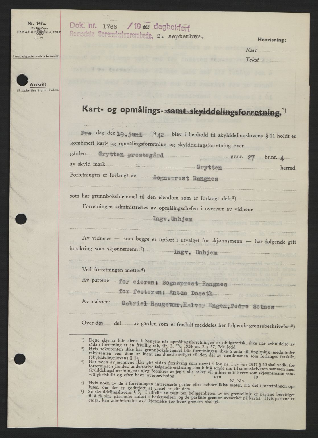 Romsdal sorenskriveri, AV/SAT-A-4149/1/2/2C: Pantebok nr. A12, 1942-1942, Dagboknr: 1766/1942