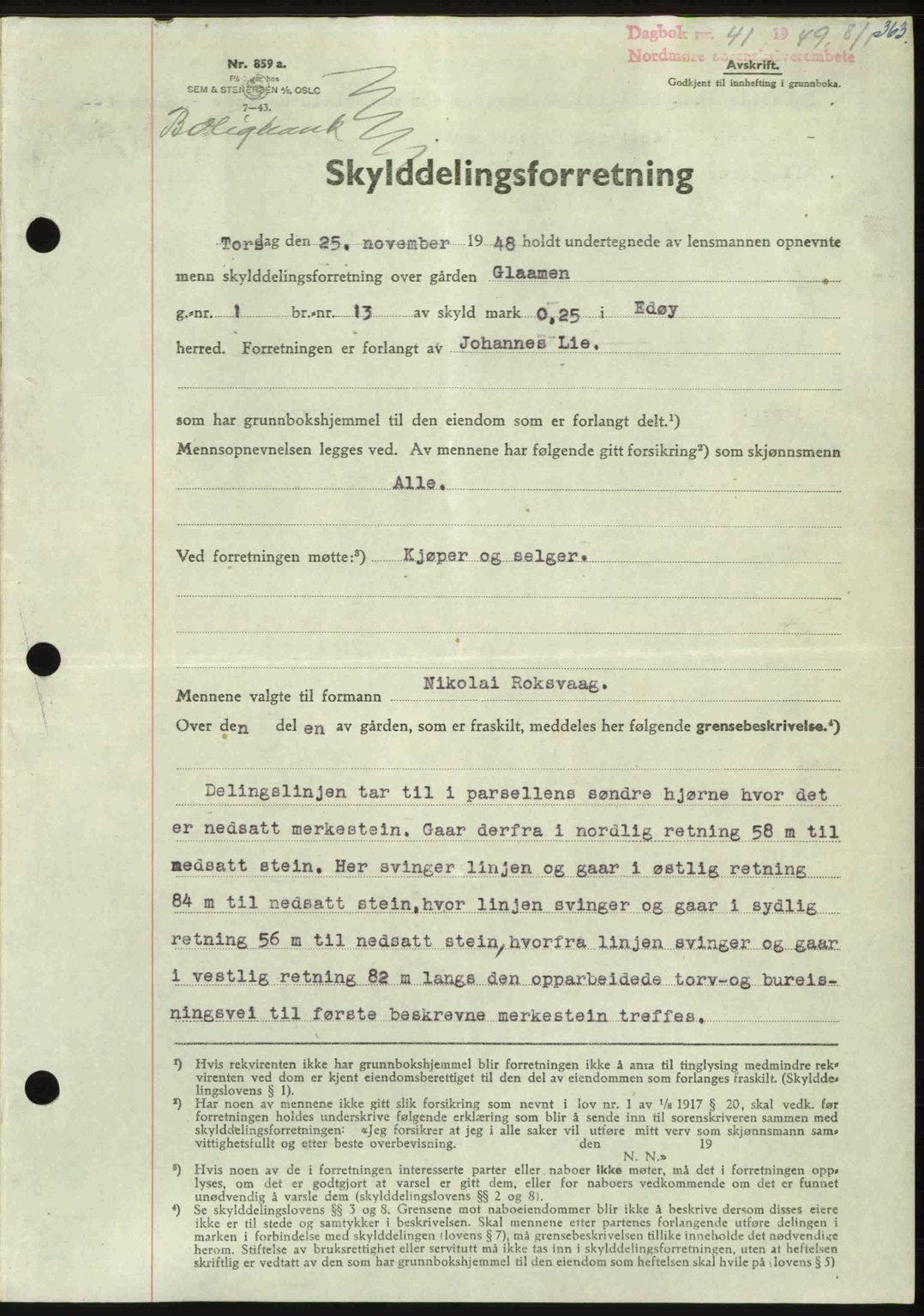 Nordmøre sorenskriveri, SAT/A-4132/1/2/2Ca: Pantebok nr. A110, 1948-1949, Dagboknr: 41/1949
