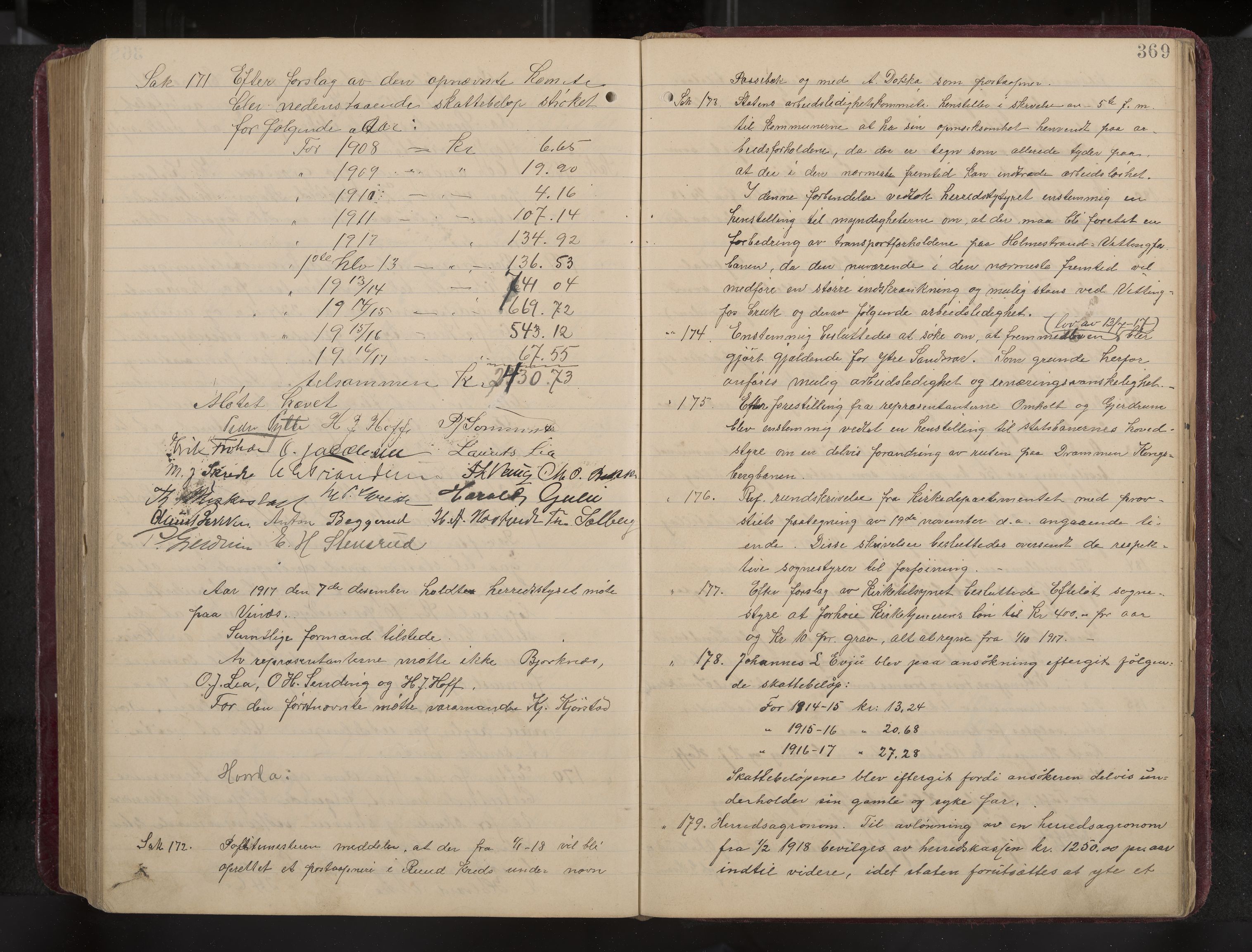 Ytre Sandsvær formannskap og sentraladministrasjon, IKAK/0629021/A/Aa/L0001: Møtebok med register, 1902-1919, s. 369
