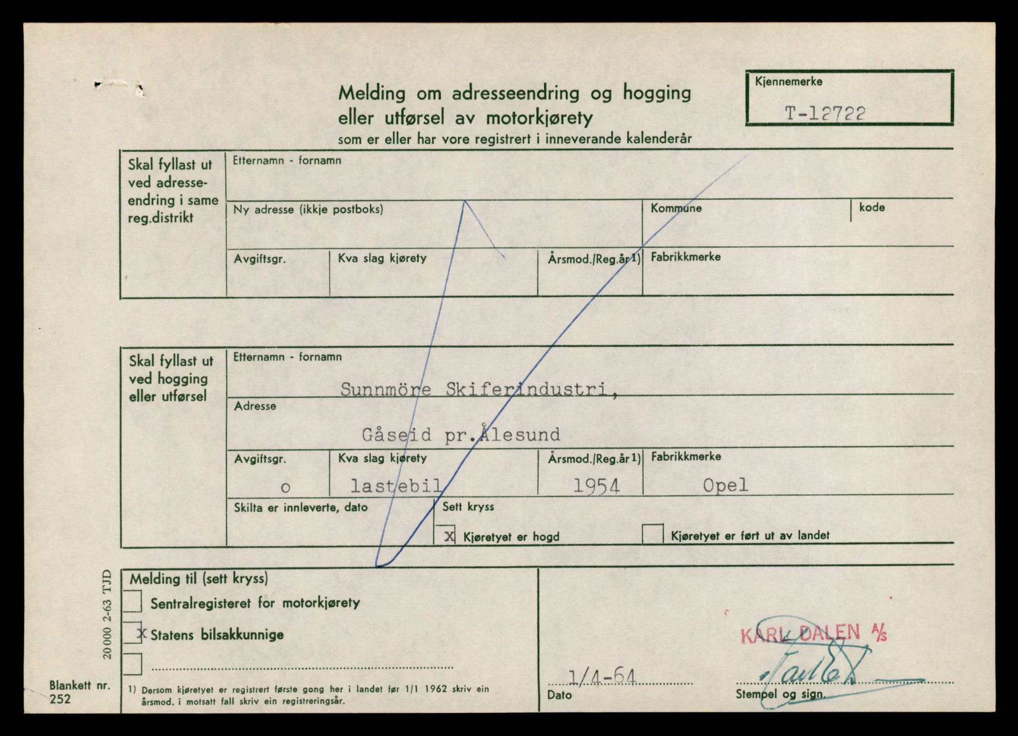 Møre og Romsdal vegkontor - Ålesund trafikkstasjon, AV/SAT-A-4099/F/Fe/L0035: Registreringskort for kjøretøy T 12653 - T 12829, 1927-1998, s. 1310