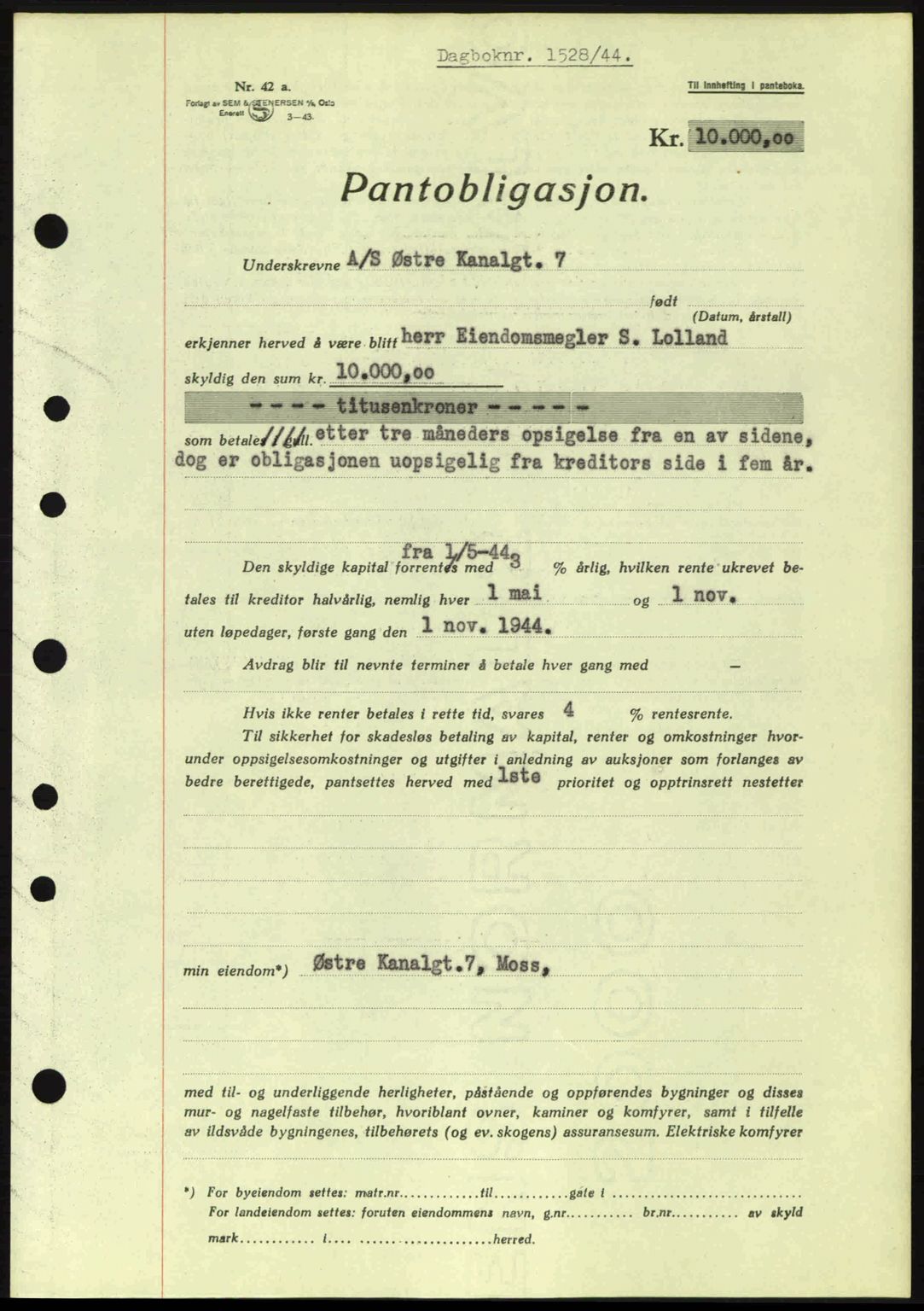 Moss sorenskriveri, SAO/A-10168: Pantebok nr. B13, 1943-1945, Dagboknr: 1528/1944