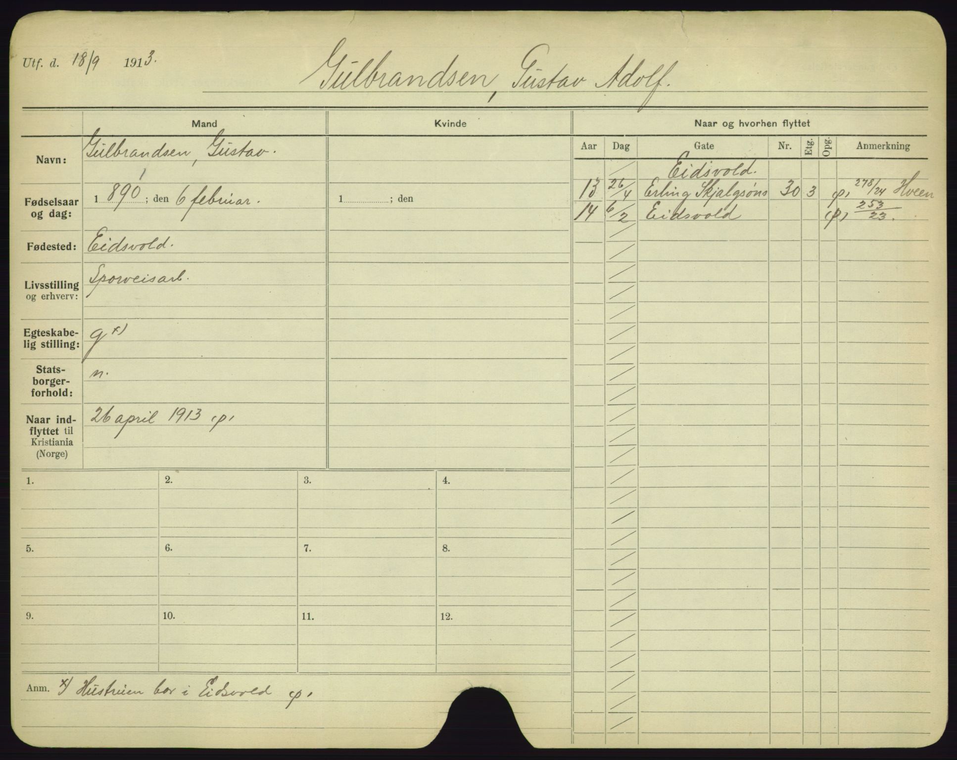 Oslo folkeregister, Registerkort, AV/SAO-A-11715/F/Fa/Fac/L0003: Menn, 1906-1914, s. 722a