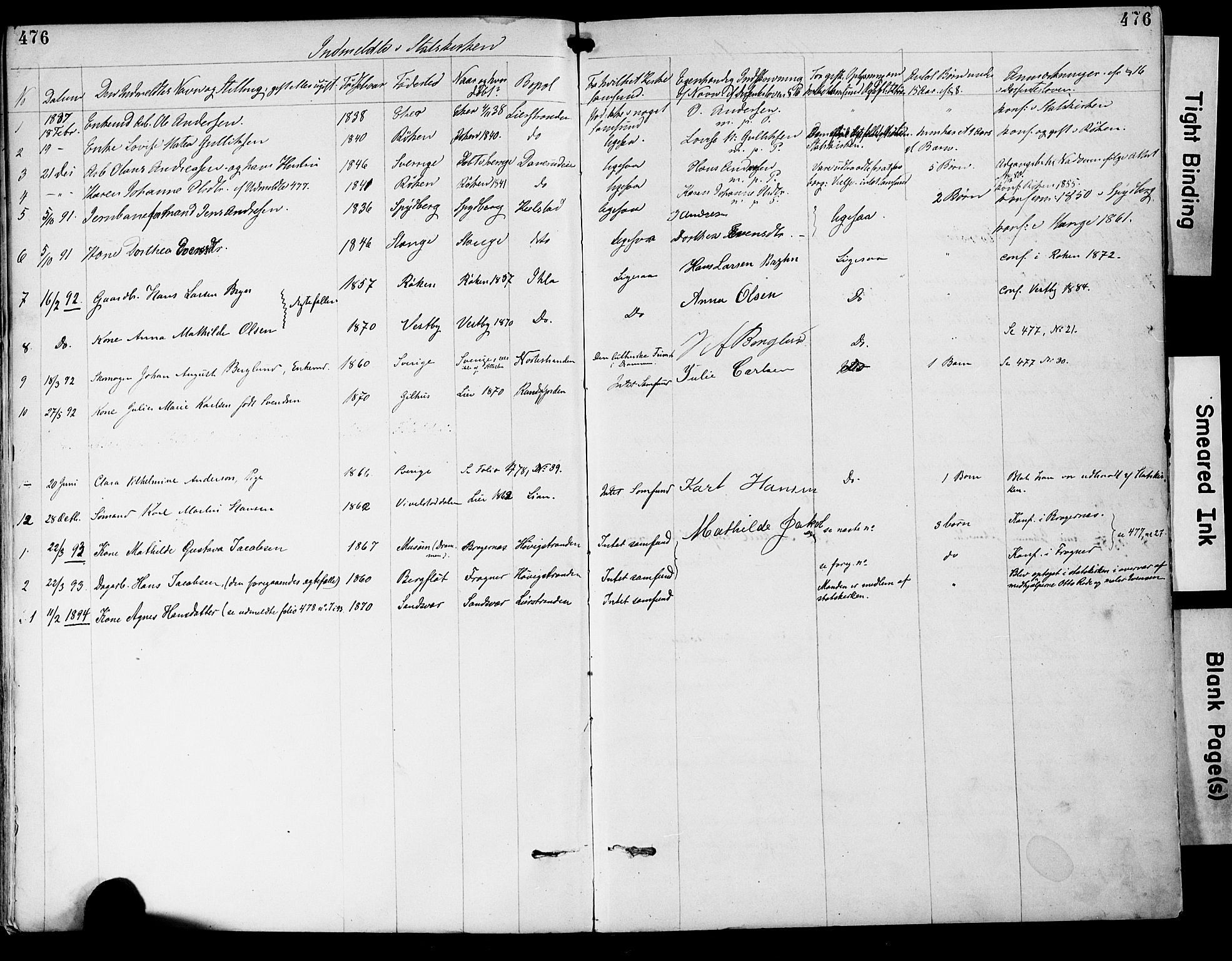 Lier kirkebøker, AV/SAKO-A-230/F/Fa/L0015: Ministerialbok nr. I 15, 1883-1894, s. 476
