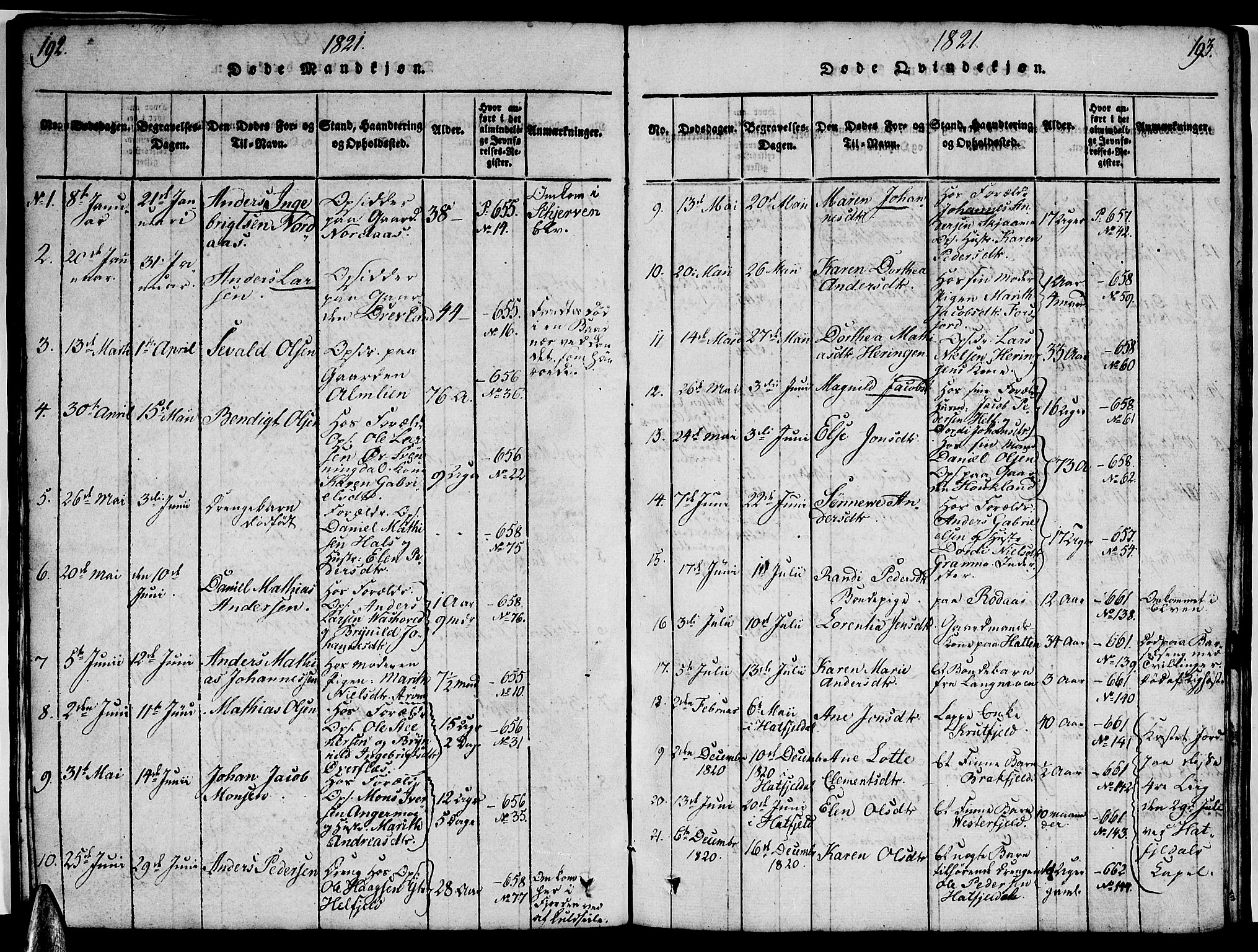 Ministerialprotokoller, klokkerbøker og fødselsregistre - Nordland, AV/SAT-A-1459/820/L0299: Klokkerbok nr. 820C01, 1820-1825, s. 192-193