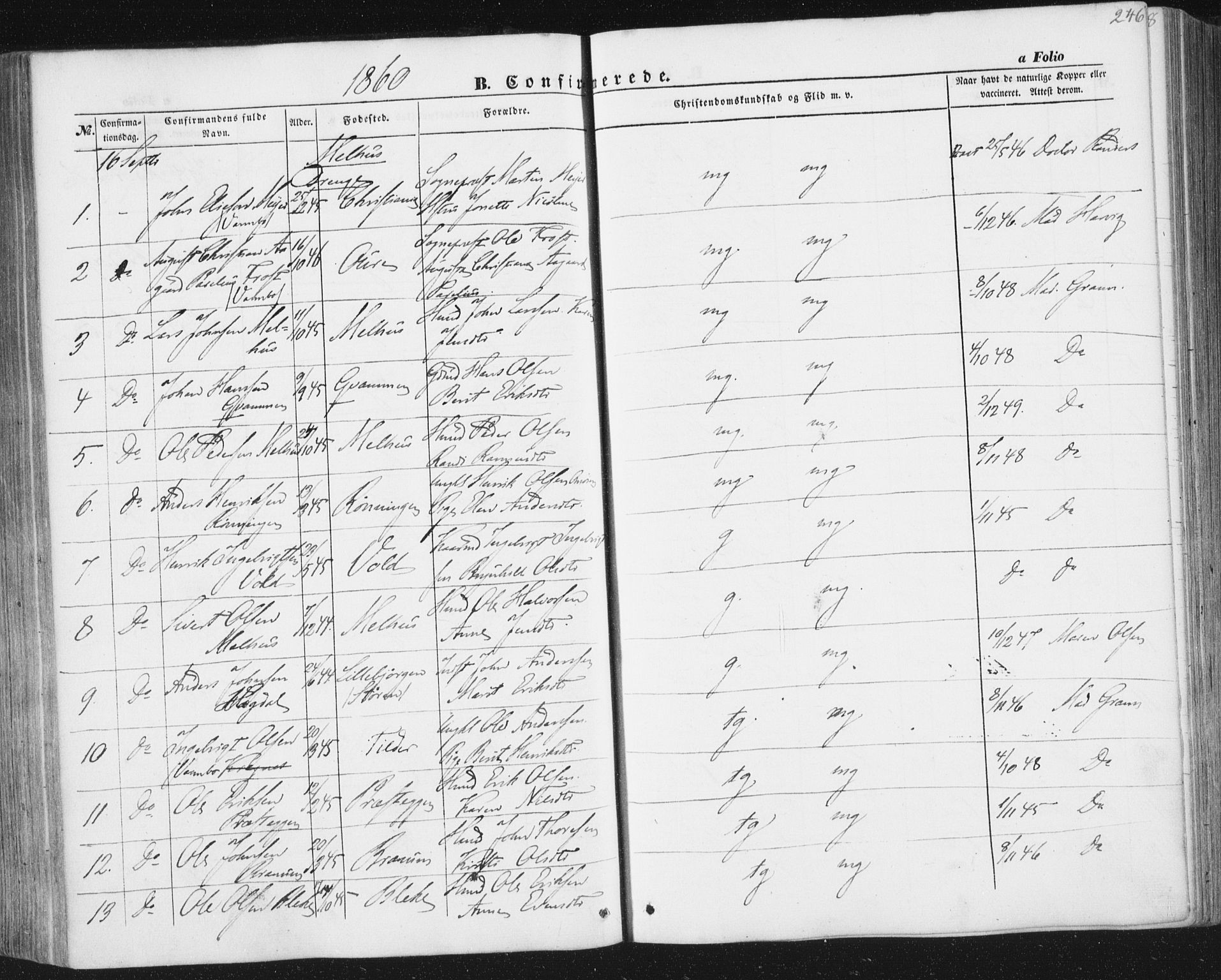 Ministerialprotokoller, klokkerbøker og fødselsregistre - Sør-Trøndelag, SAT/A-1456/691/L1076: Ministerialbok nr. 691A08, 1852-1861, s. 246