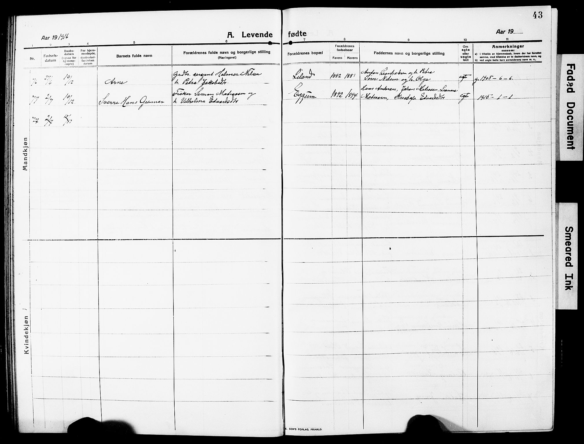 Ministerialprotokoller, klokkerbøker og fødselsregistre - Nordland, AV/SAT-A-1459/880/L1142: Klokkerbok nr. 880C04, 1913-1930, s. 43