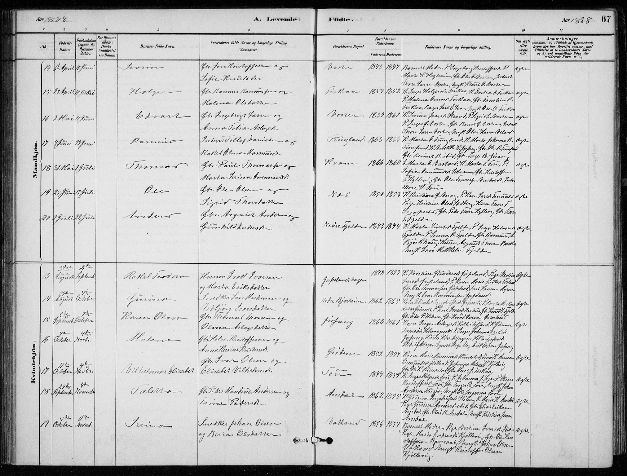 Strand sokneprestkontor, AV/SAST-A-101828/H/Ha/Hab/L0004: Klokkerbok nr. B 4, 1878-1903, s. 67