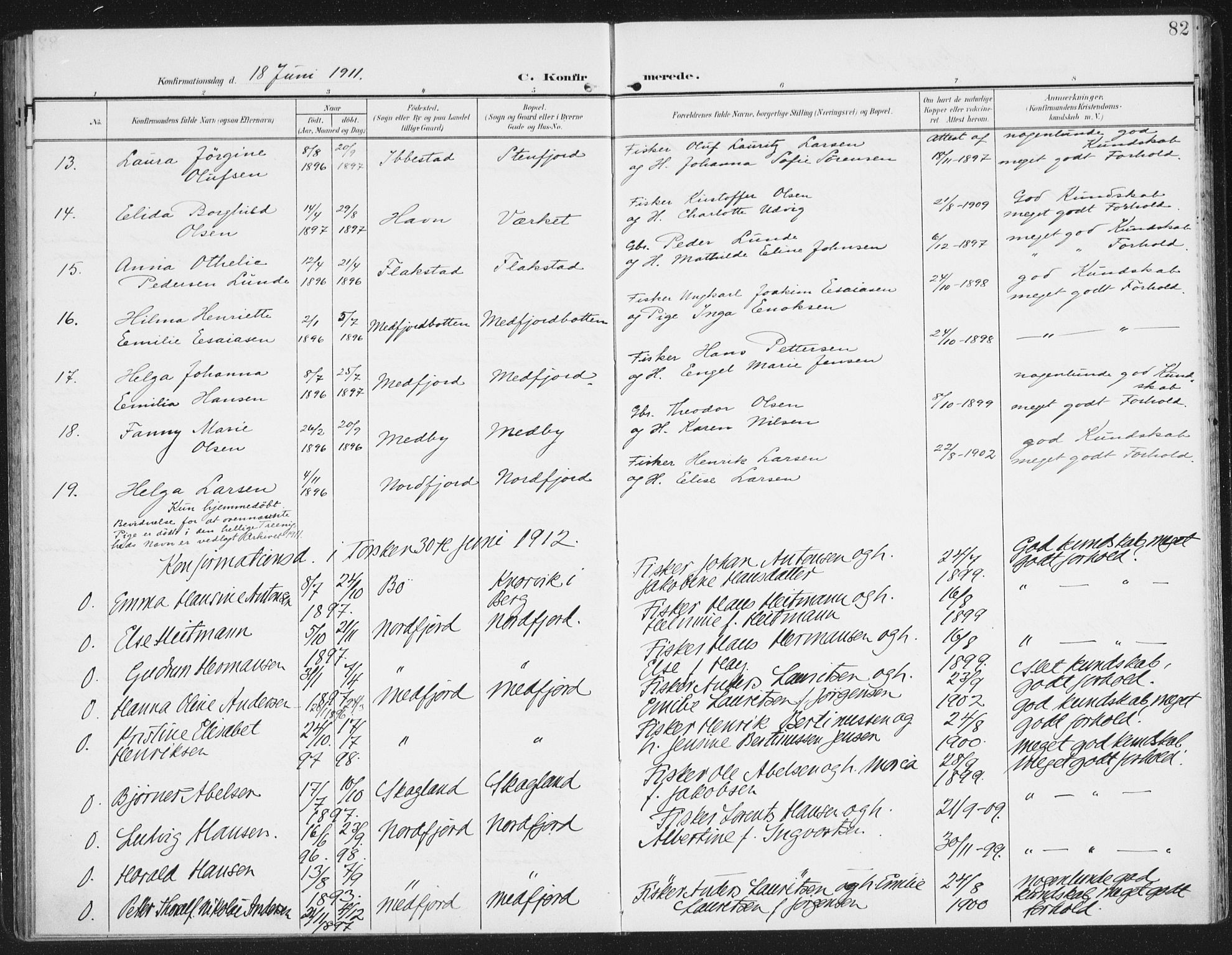 Berg sokneprestkontor, AV/SATØ-S-1318/G/Ga/Gaa/L0007kirke: Ministerialbok nr. 7, 1906-1915, s. 82