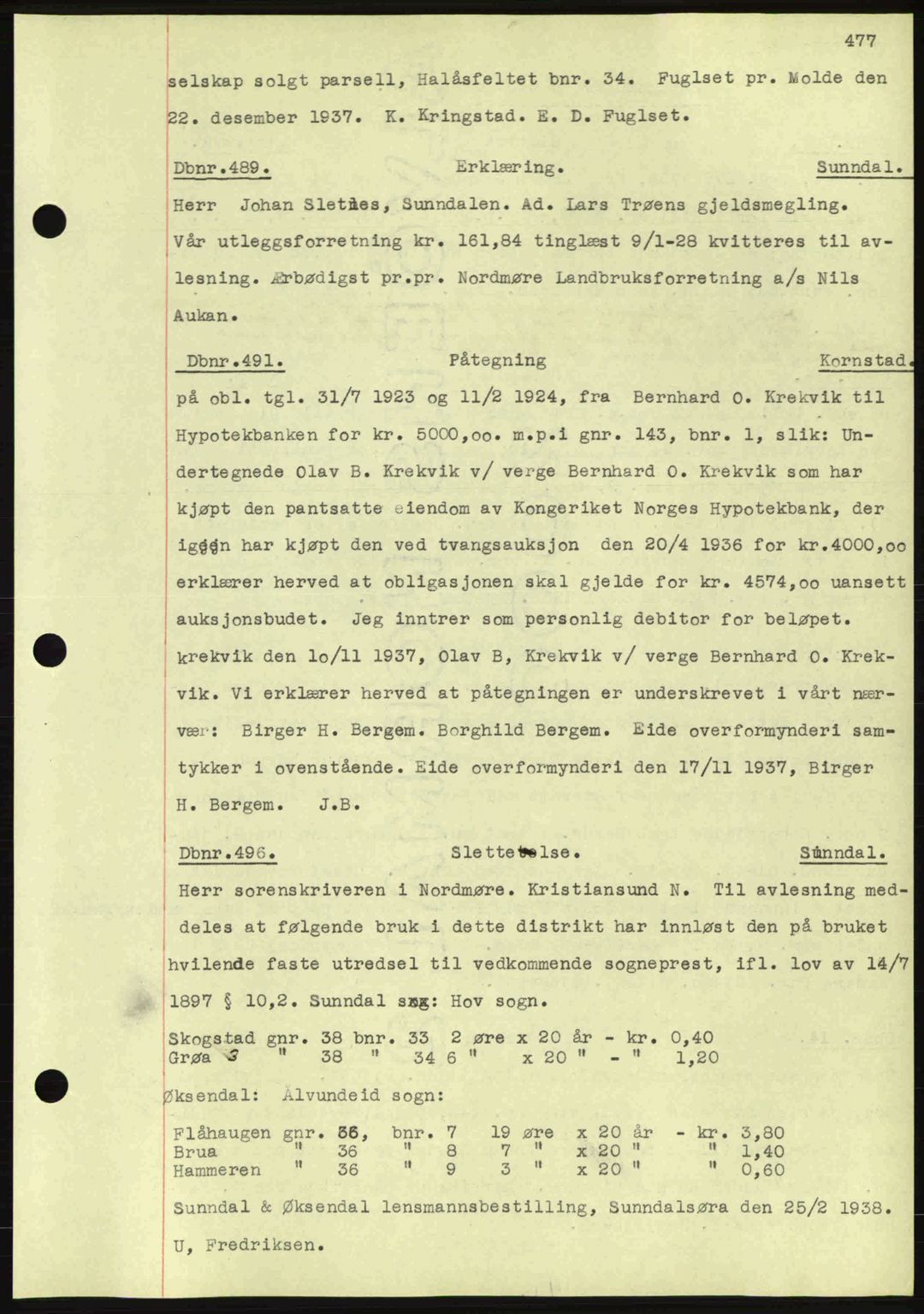 Nordmøre sorenskriveri, SAT/A-4132/1/2/2Ca: Pantebok nr. C80, 1936-1939, Dagboknr: 489/1938