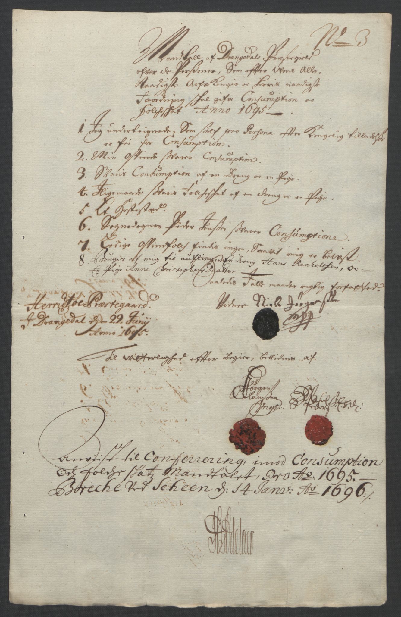 Rentekammeret inntil 1814, Reviderte regnskaper, Fogderegnskap, AV/RA-EA-4092/R36/L2093: Fogderegnskap Øvre og Nedre Telemark og Bamble, 1695, s. 466