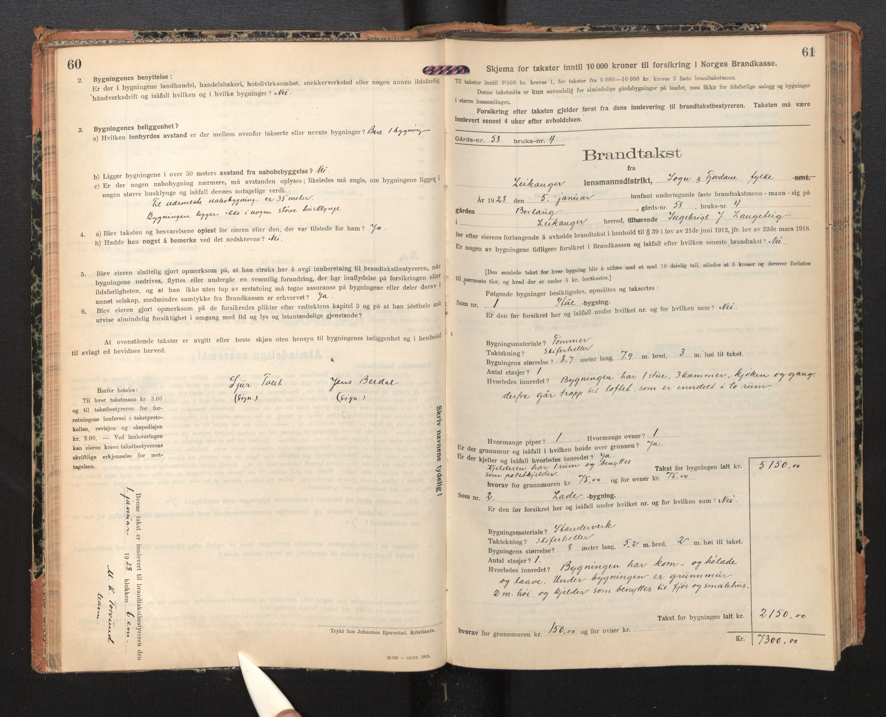 Lensmannen i Leikanger, SAB/A-29201/0012/L0007: Branntakstprotokoll, skjematakst, 1926-1936, s. 60-61