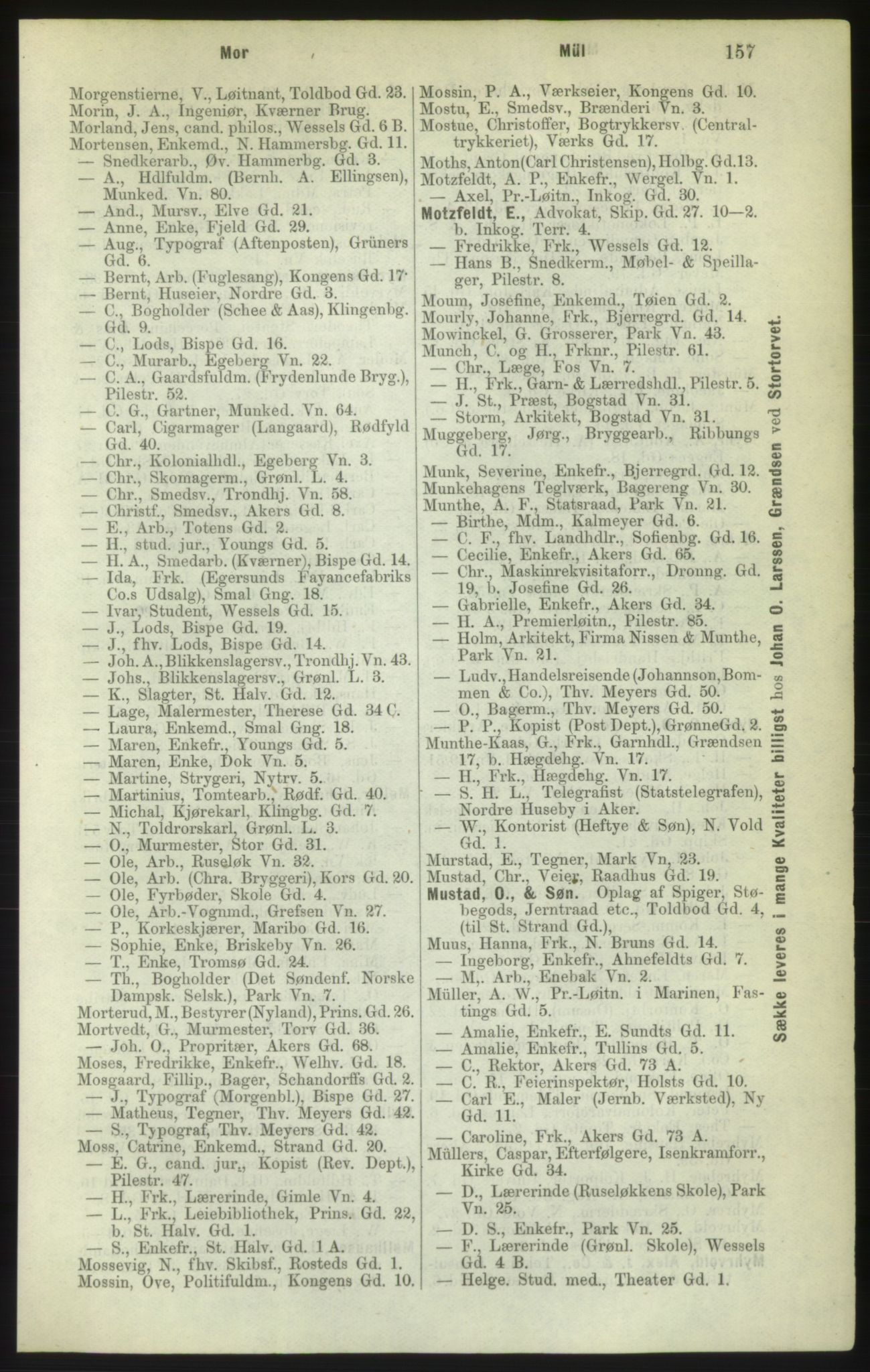 Kristiania/Oslo adressebok, PUBL/-, 1882, s. 157