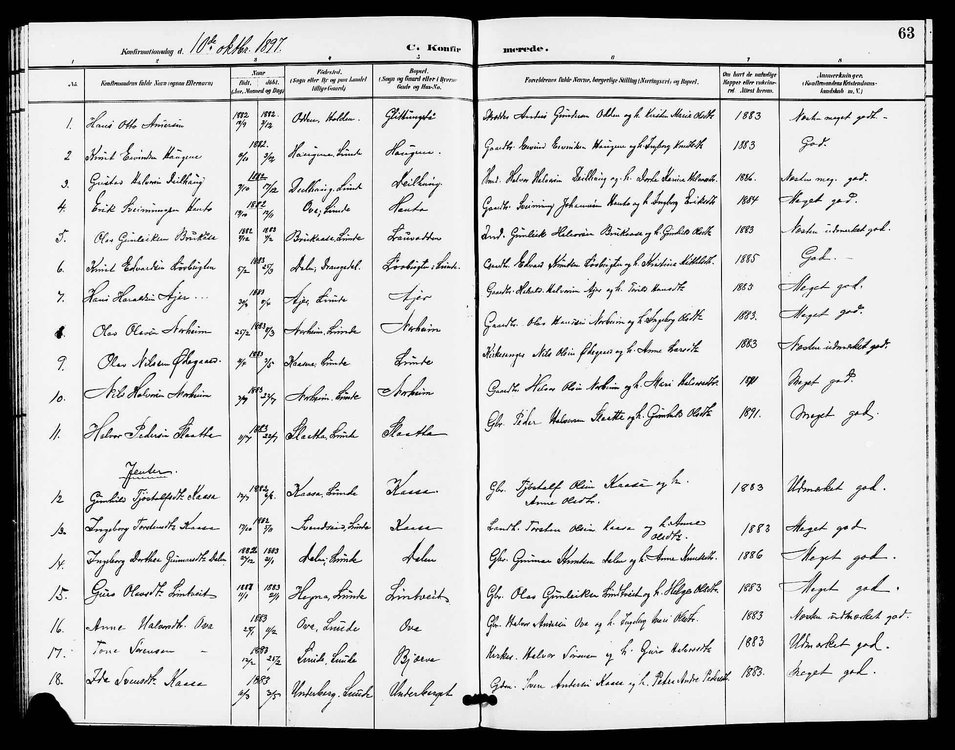 Lunde kirkebøker, AV/SAKO-A-282/G/Ga/L0003: Klokkerbok nr. I 3, 1896-1905, s. 63