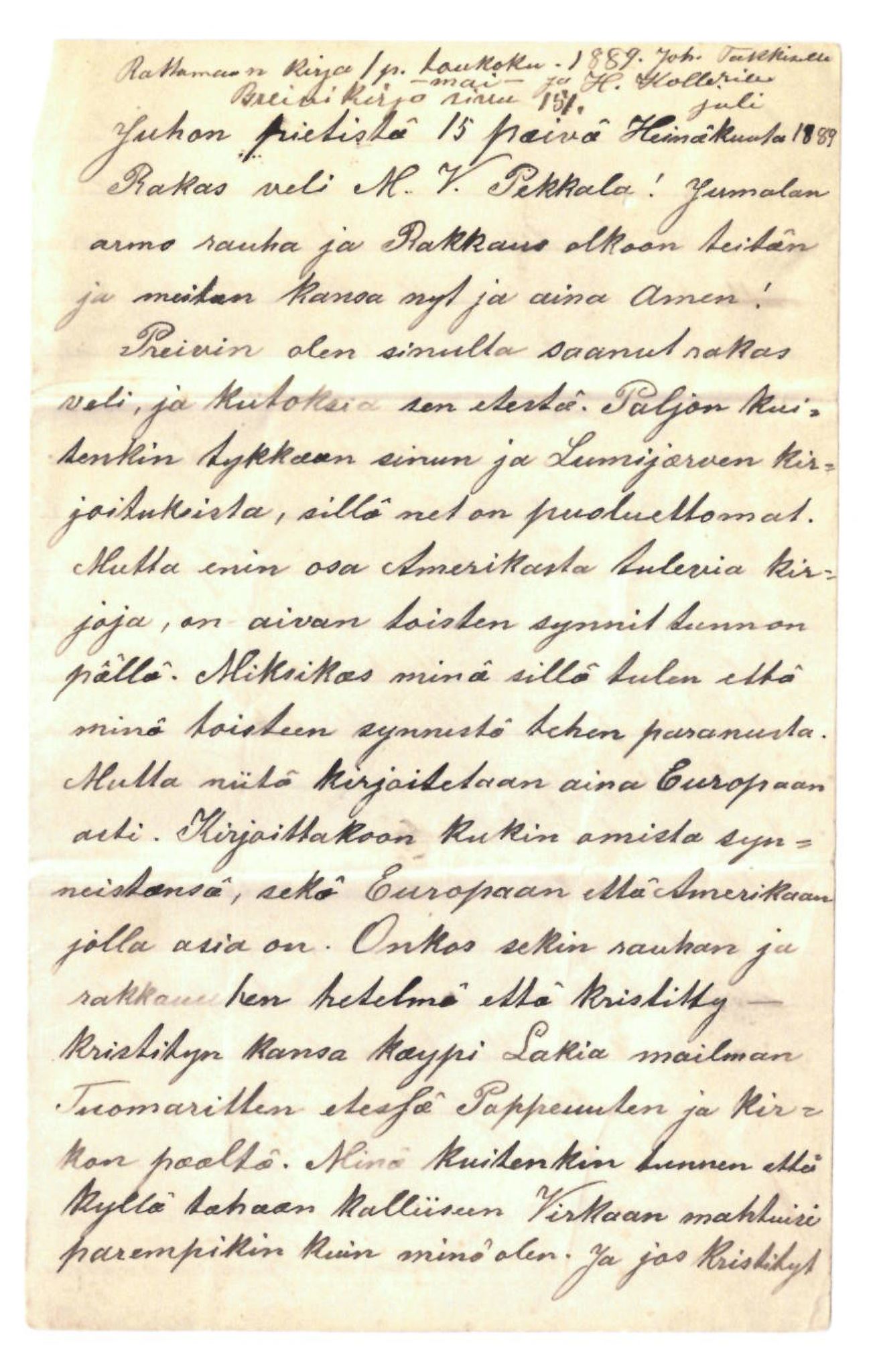 Elise Balos brevsamling, FMFB/A-1082/F/Fa/L0008: Erki Antin nuhekirje Johan Takkiselle sekä hänen puoluellensa Amerikaan., 1889