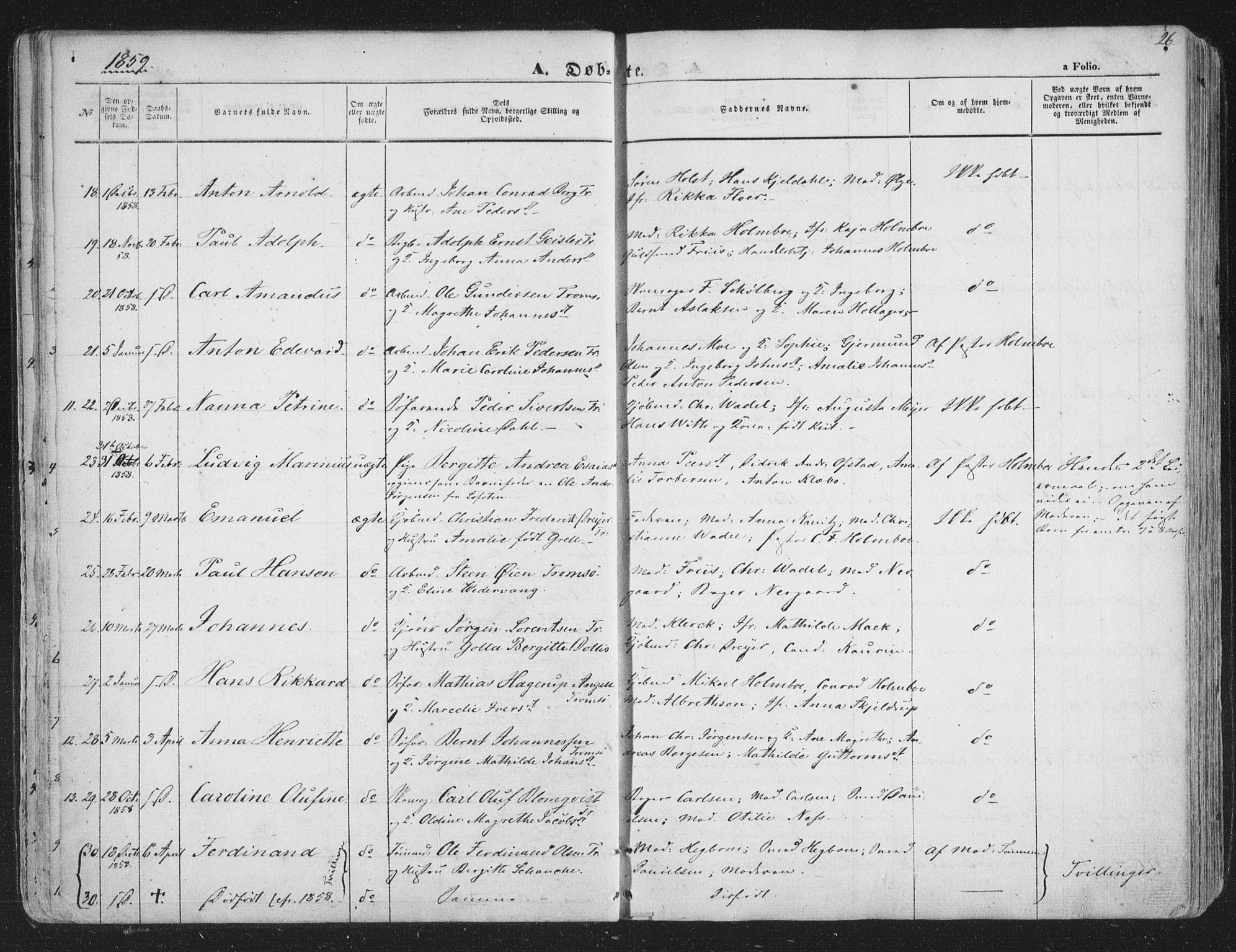 Tromsø sokneprestkontor/stiftsprosti/domprosti, AV/SATØ-S-1343/G/Ga/L0011kirke: Ministerialbok nr. 11, 1856-1865, s. 26