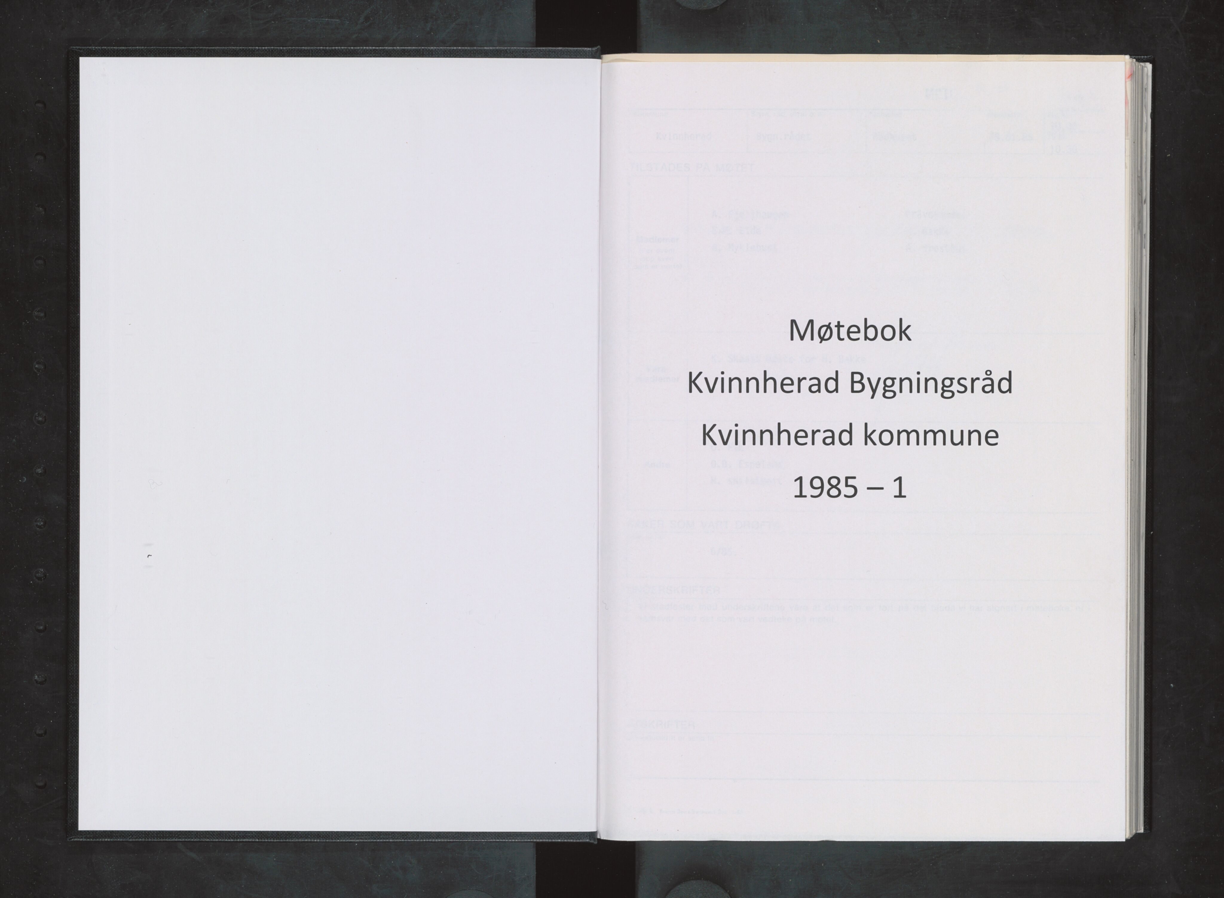 Kvinnherad kommune. Bygningsrådet , IKAH/1224-511/A/Aa/L0042: Møtebøker for bygningsrådet, 1985-1995