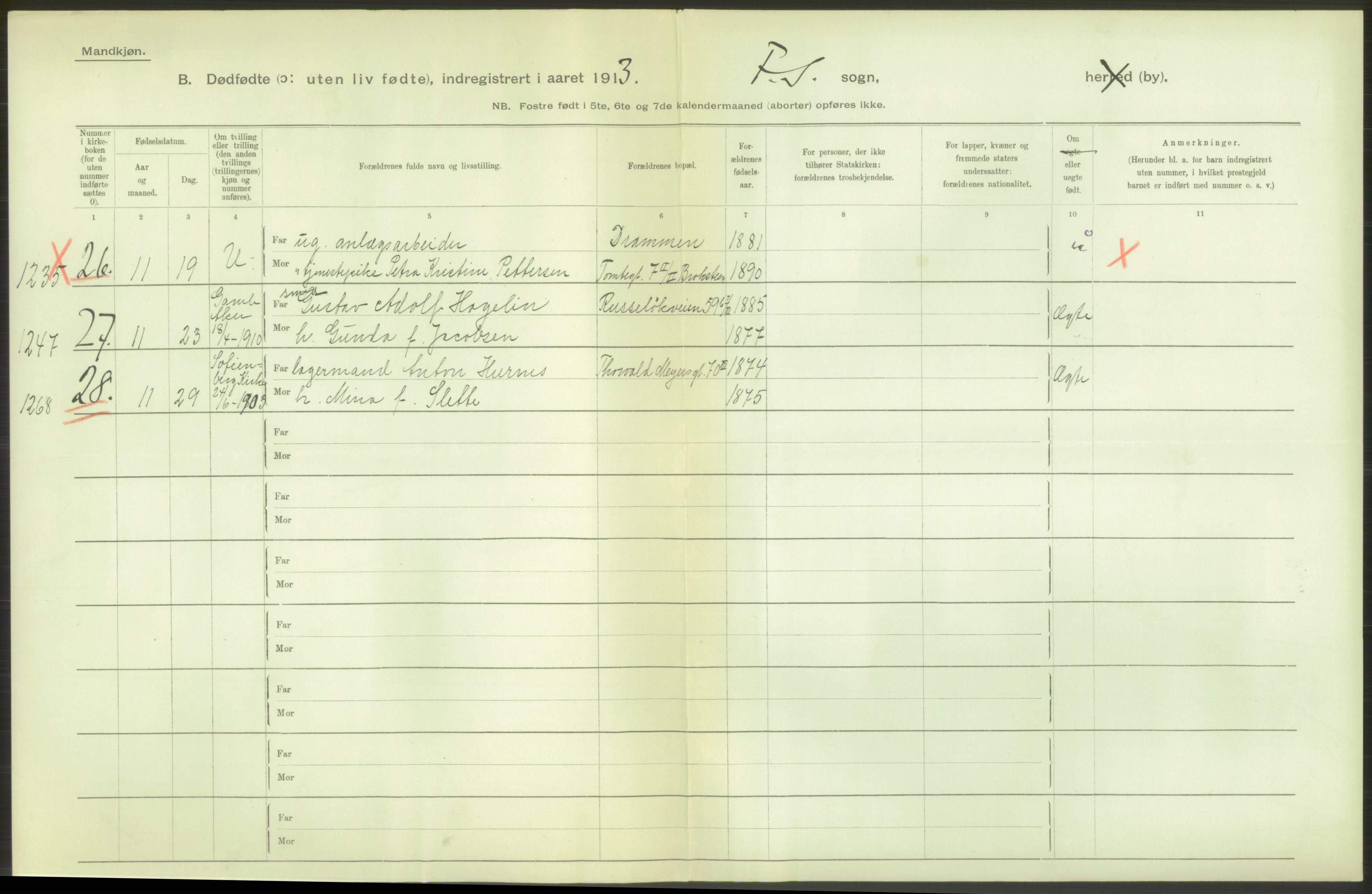 Statistisk sentralbyrå, Sosiodemografiske emner, Befolkning, AV/RA-S-2228/D/Df/Dfb/Dfbc/L0010: Kristiania: Døde, dødfødte., 1913, s. 6