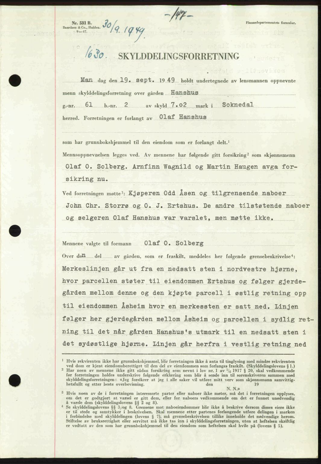 Gauldal sorenskriveri, SAT/A-0014/1/2/2C: Pantebok nr. A8, 1949-1949, Dagboknr: 1630/1949