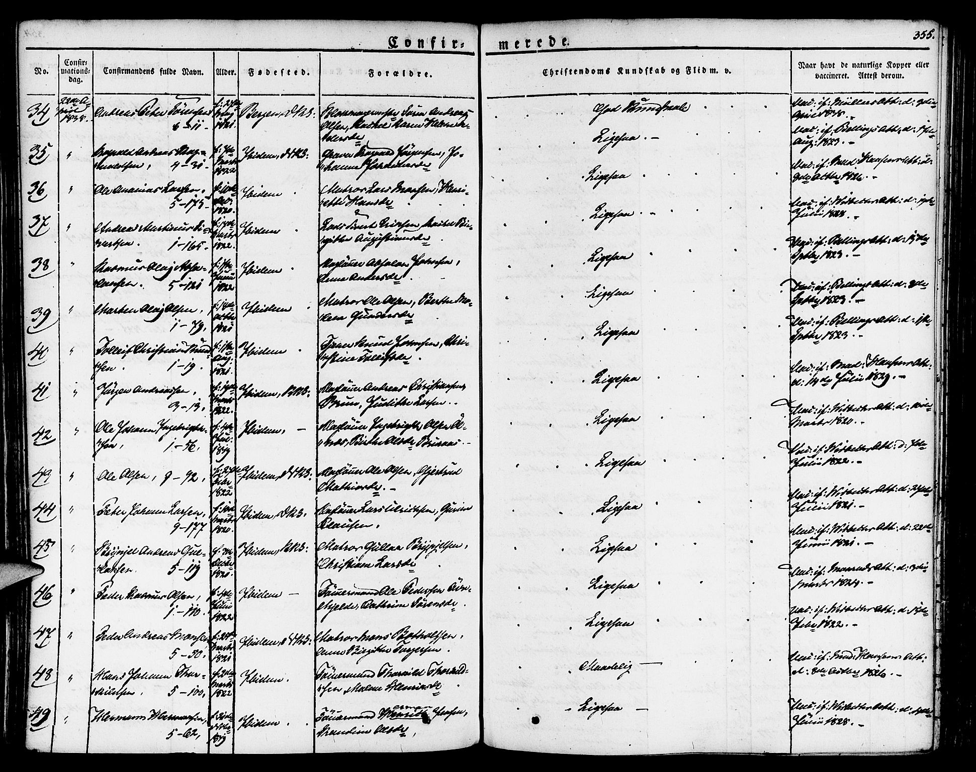 Nykirken Sokneprestembete, AV/SAB-A-77101/H/Haa/L0012: Ministerialbok nr. A 12, 1821-1844, s. 355