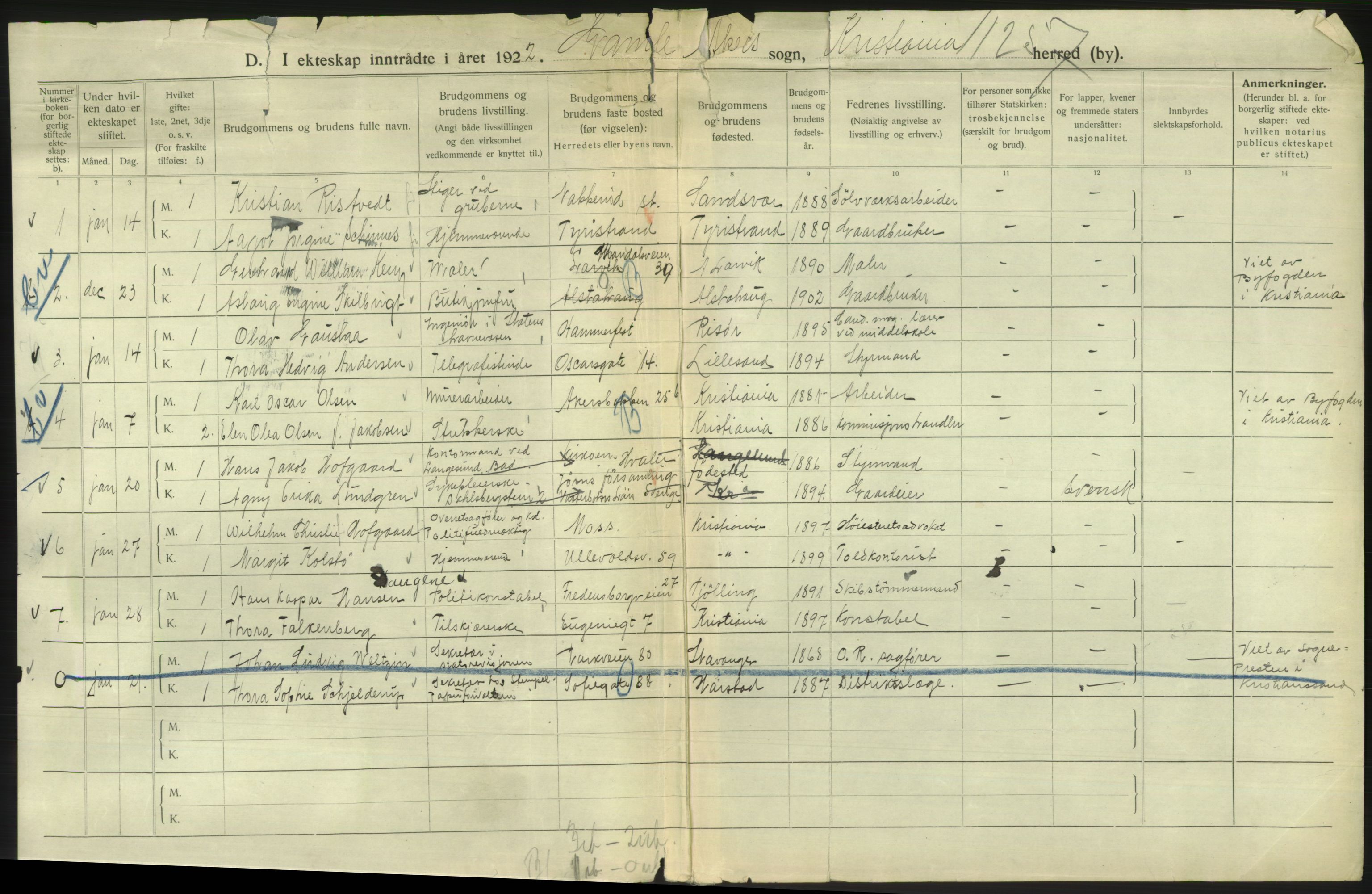 Statistisk sentralbyrå, Sosiodemografiske emner, Befolkning, AV/RA-S-2228/D/Df/Dfc/Dfcb/L0008: Kristiania: Gifte, 1922, s. 790