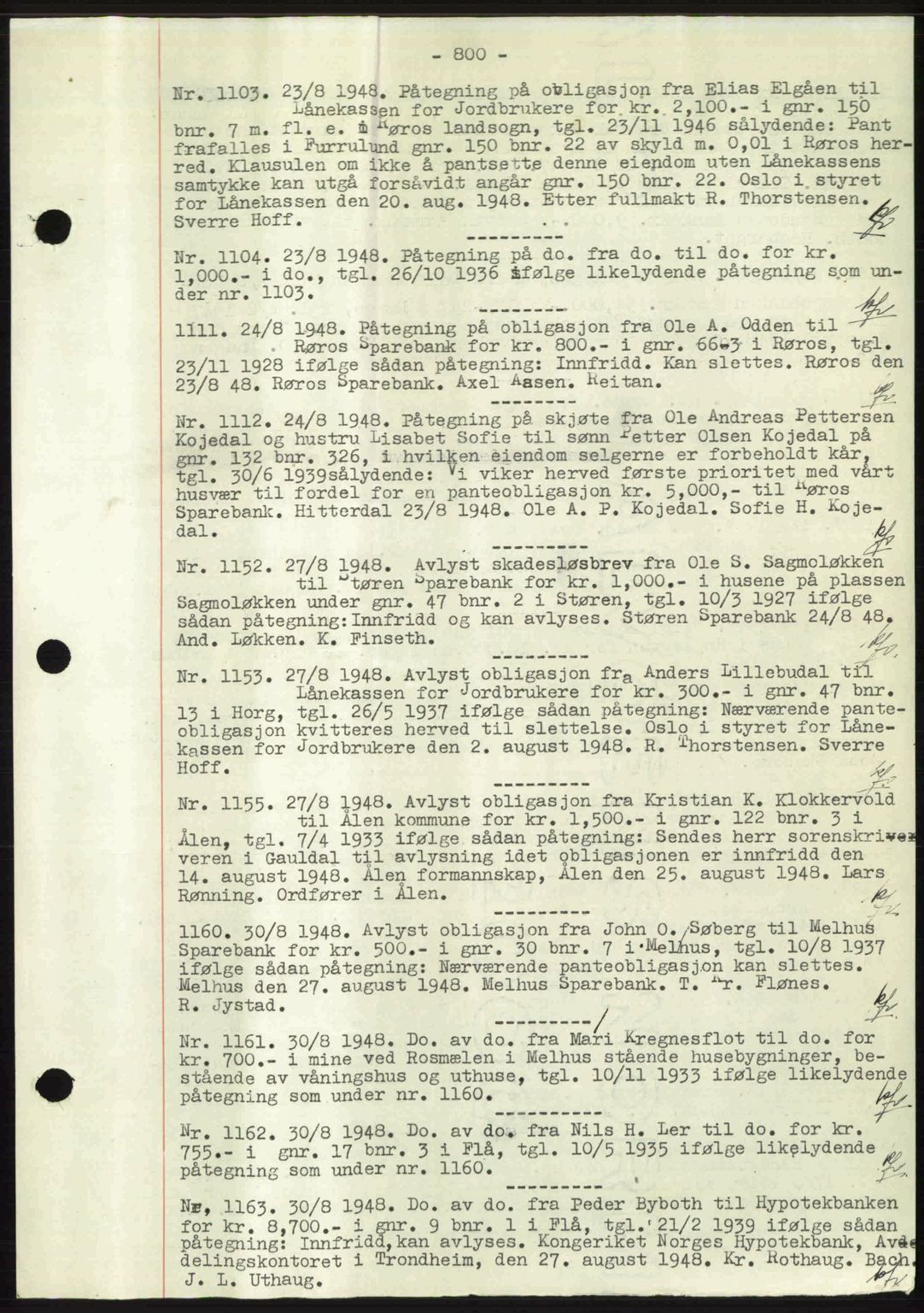 Gauldal sorenskriveri, SAT/A-0014/1/2/2C: Pantebok nr. A6, 1948-1948, Dagboknr: 1103/1948