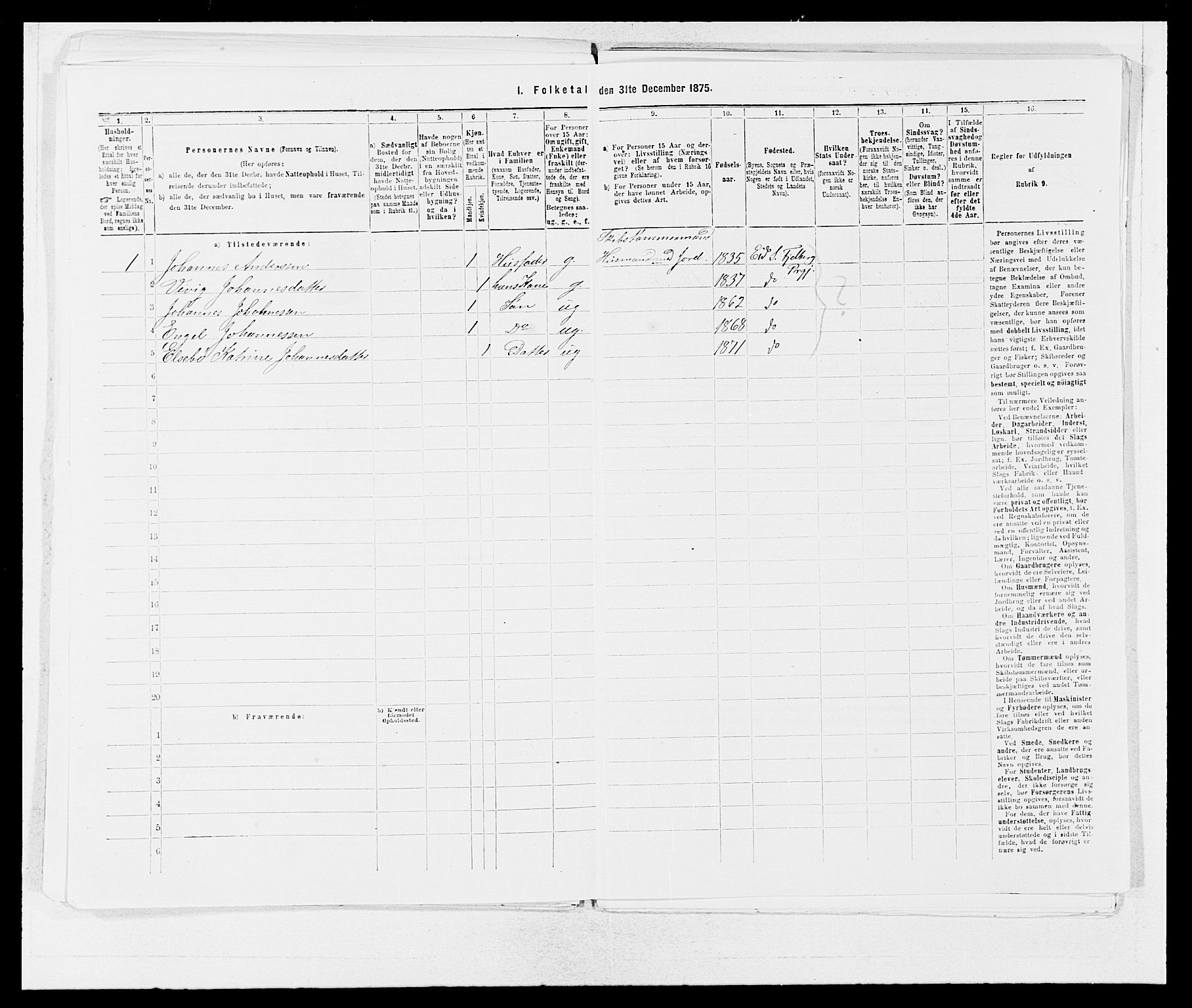 SAB, Folketelling 1875 for 1213P Fjelberg prestegjeld, 1875, s. 1267